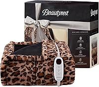Beautyrest Leopard Faux Fur Electric Heated Throw 50x60 - Zero EMF, 3 Heat Settings, Machine Washable, Auto Shut-Off