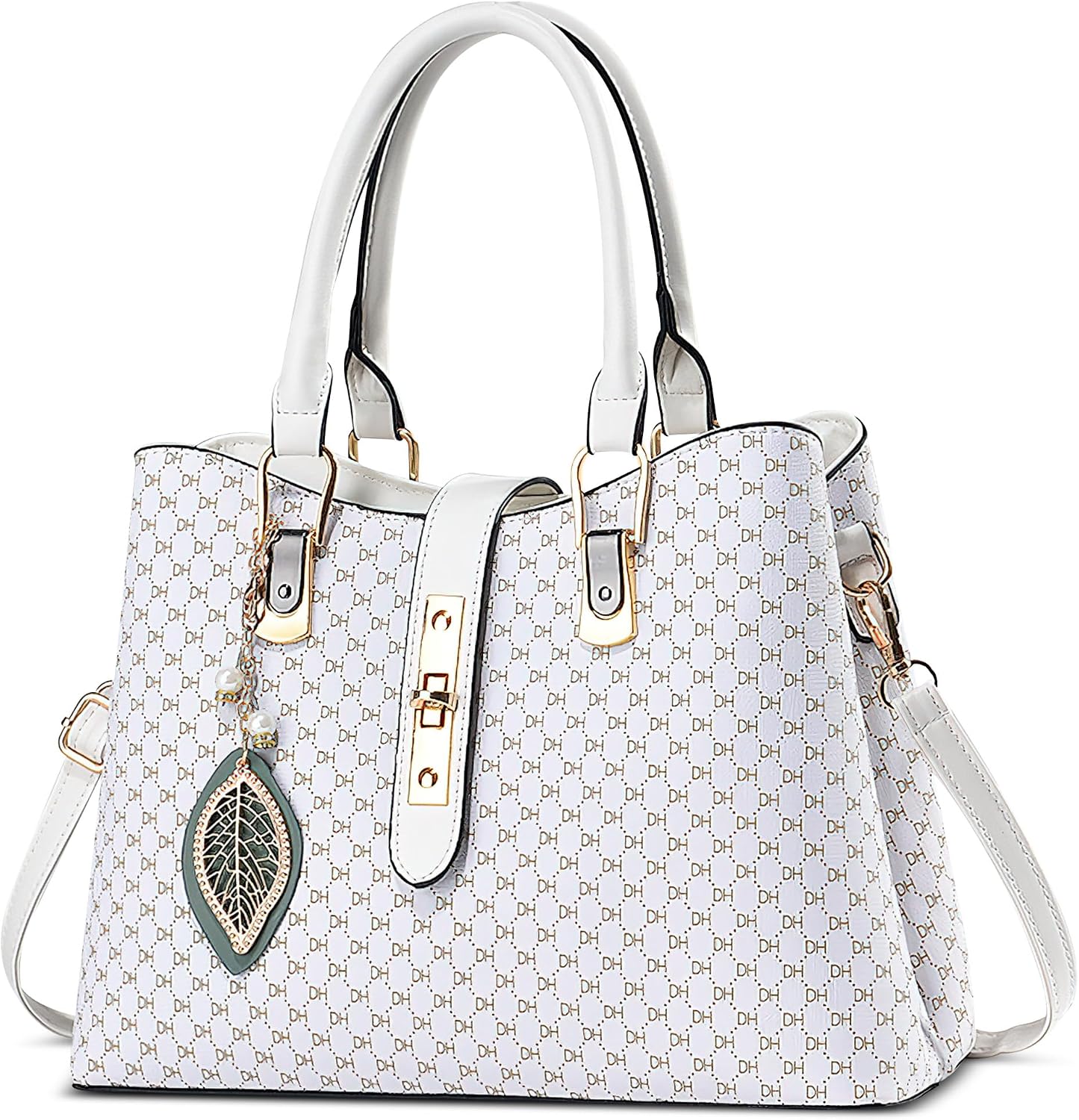 Women's Handbag Exquisite Pendant Shoulder Bag PU Leather Shoulder Bag for Travel Banquet Shopper White