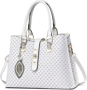 Women's Handbag Exquisite Pendant Shoulder Bag PU Leather Shoulder Bag for Travel Banquet Shopper White