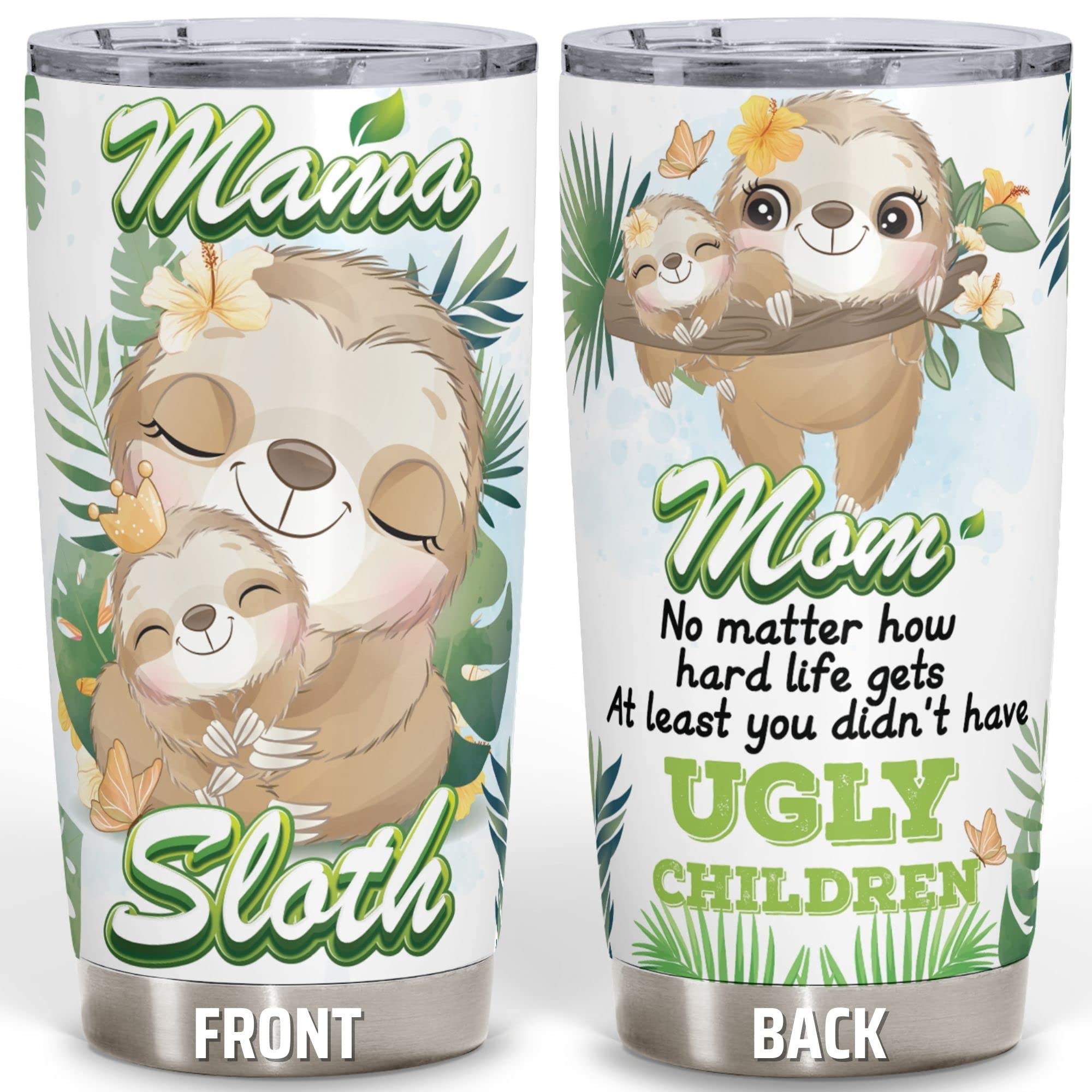 HOKICHEN Mama Sloth Gifts for Mom - Christmas Birthday Gifts for Women - Inspirational Gifts for Mother Mama - Printed Sloth Meaningful Message - 20 Oz Stainless Steel Travel Coffee Tumbler with Lid