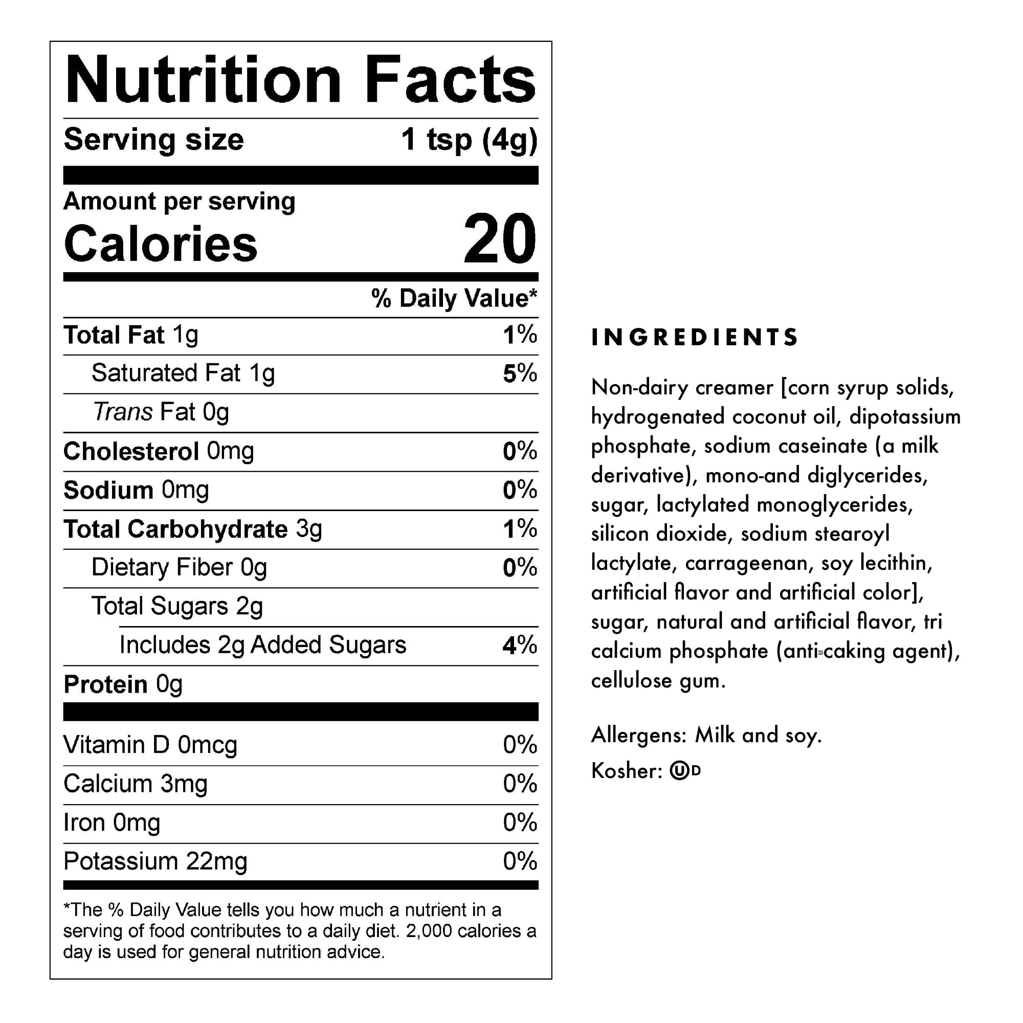 homemade amaretto coffee creamer nutrition facts label