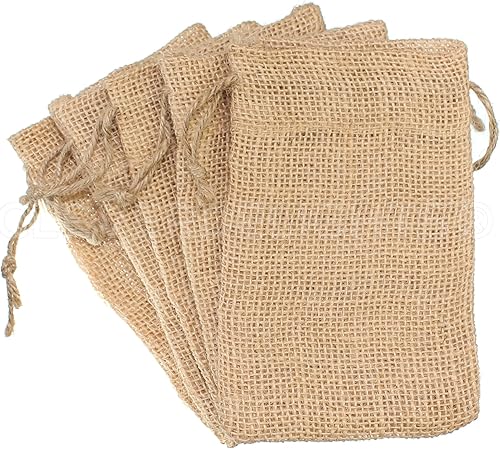 Miniatura 3 de CleverDelights Bolsas de arpillera de 4 x 6 pulgadas - Paquete de 100 sacos de yute con cordón de yute de 4 x 6 pulgadas