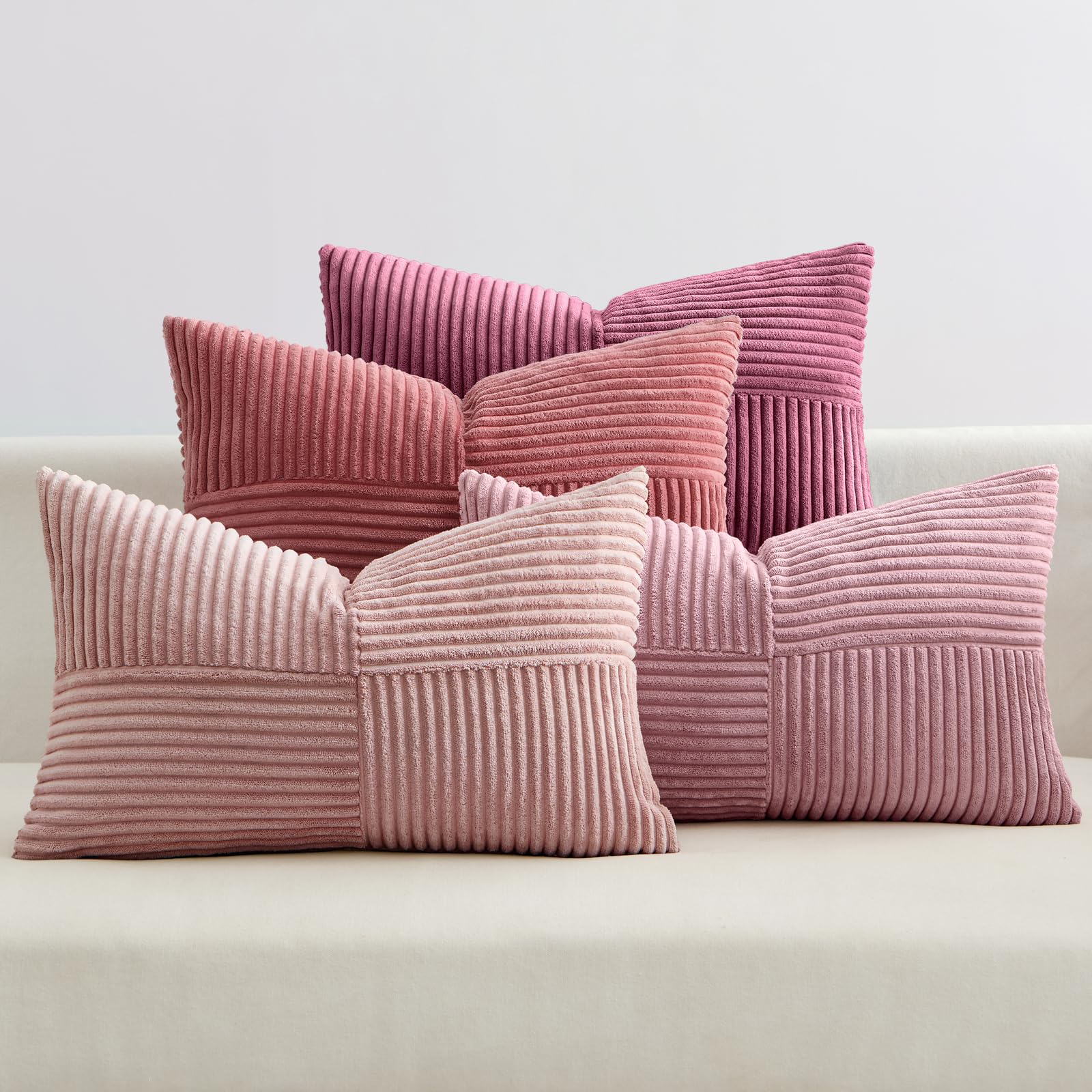 EMEMA Kissenbezug Kordsamt 4er Set Patchwork Kissenhülle 40x40 cm Zierkissenbezug Dekokissen Sofakissen Kord Dekorative Kissen für Sofa Sessel Zuhause Schlafzimmer Rosa Serie