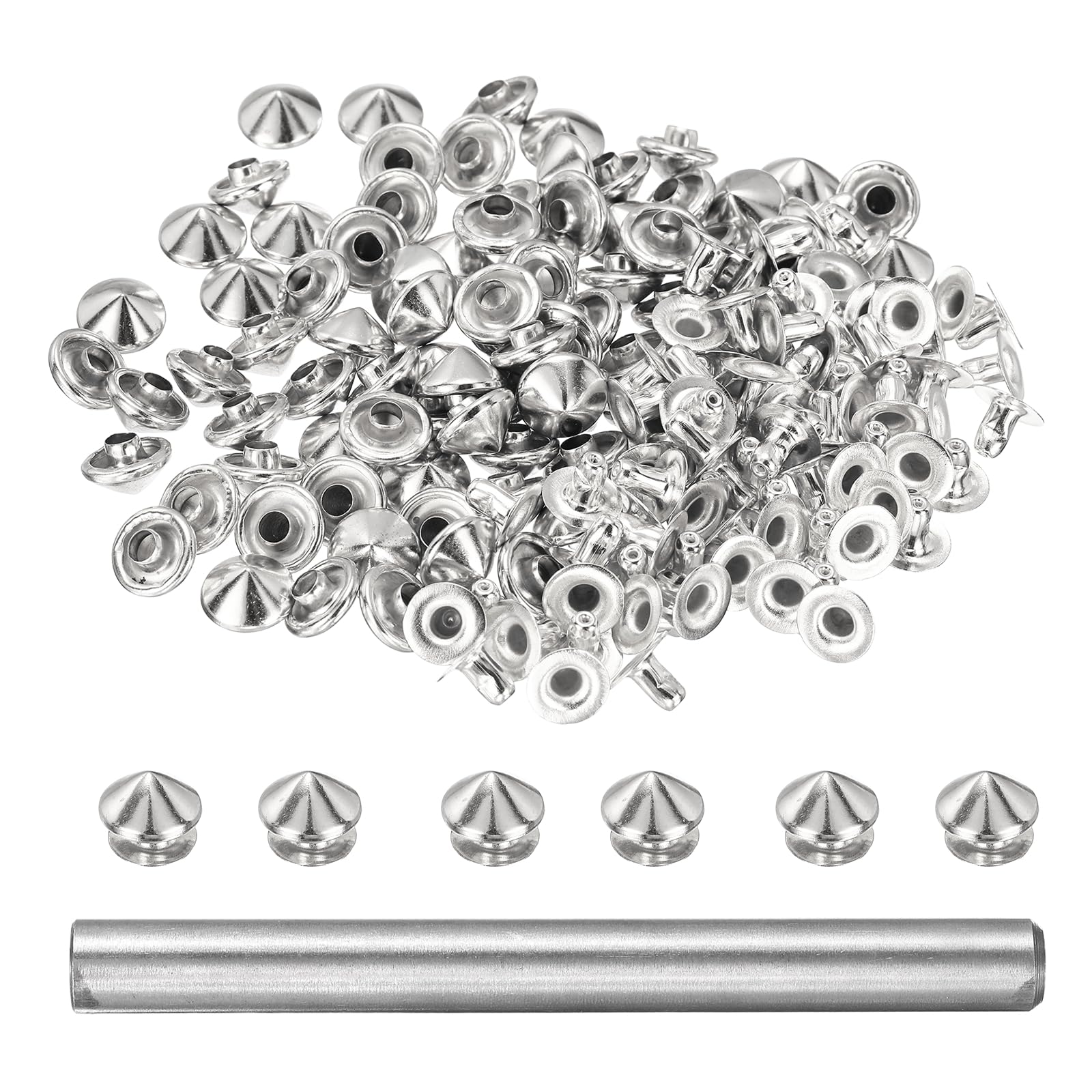 sourcing map 80pcs Round Studs Rivet 9mm Leather Rivets Rapid Punk Spikes Leathercraft Decoration with Hole Punch for Rock Nailheads Clothing Belts Bags Shoes, Silver