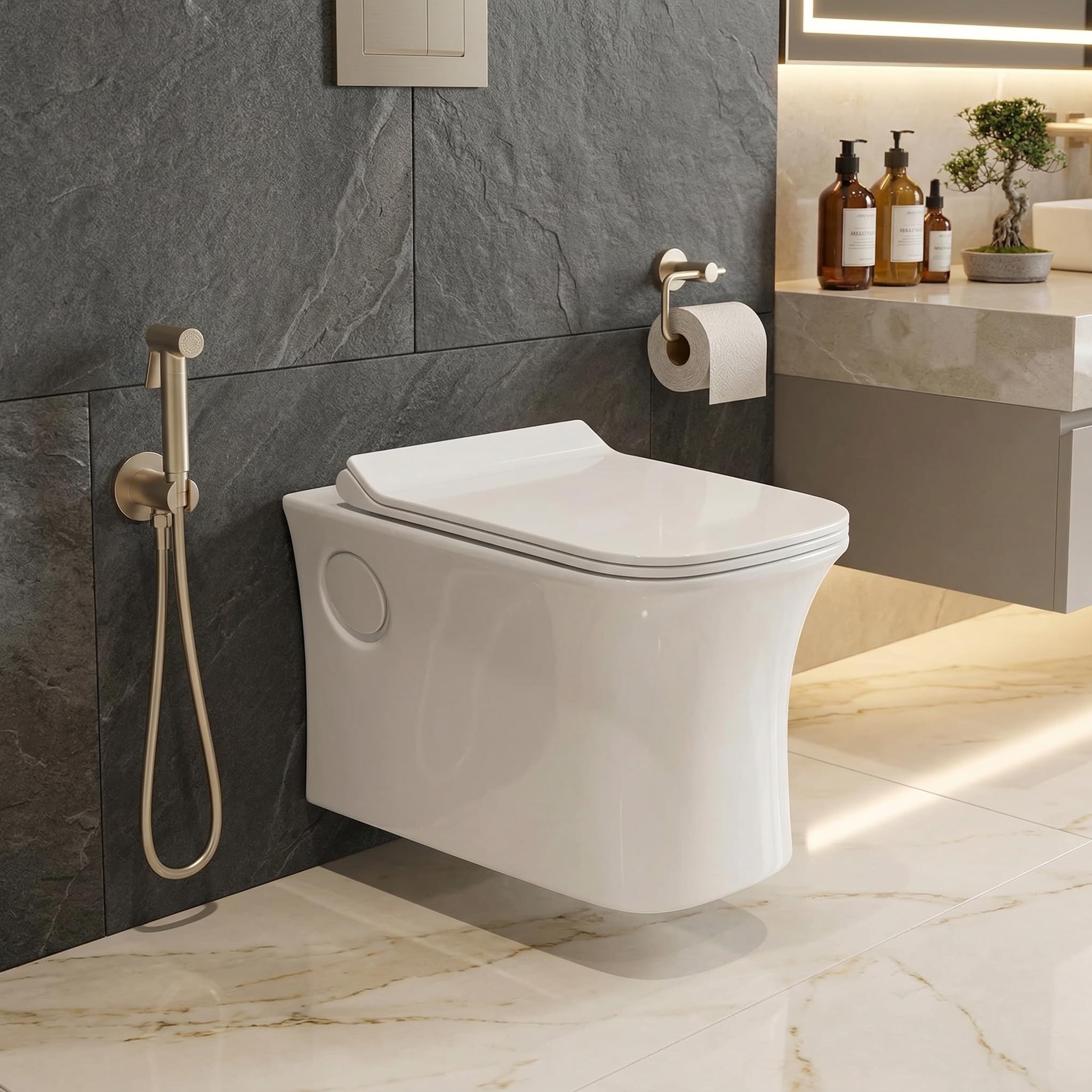 InArt Rimless Wall Mount Commode - Ceramic Western Toilet for Bathrooms with Soft Close Toilet Seat, P-Trap (White) - 10 Years Warranty discount deal