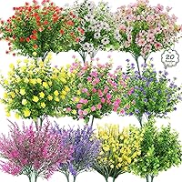 Dexpinzo 20 Bundles UV Resistant Artificial Outdoor Flowers - Realistic Fake Plants for Garden, Patio, Porch, Wedding Decor