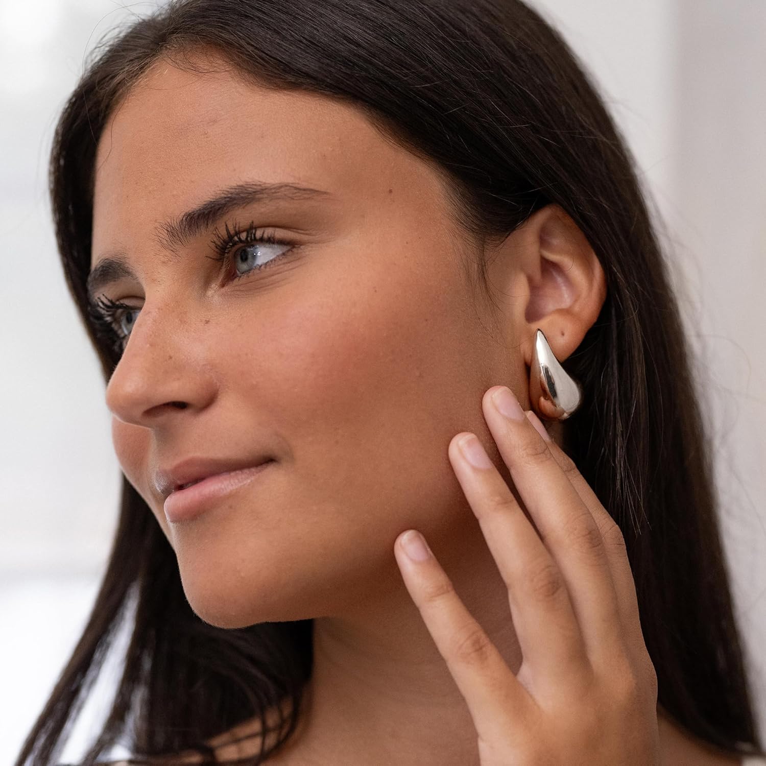 Ava Riley Chunky Gold Earrings, Small Gold Teardrop Earrings for Women, Chunky Silver Ear Studs Tear Drop S925 Sterling Silver Jewelry - Image 3