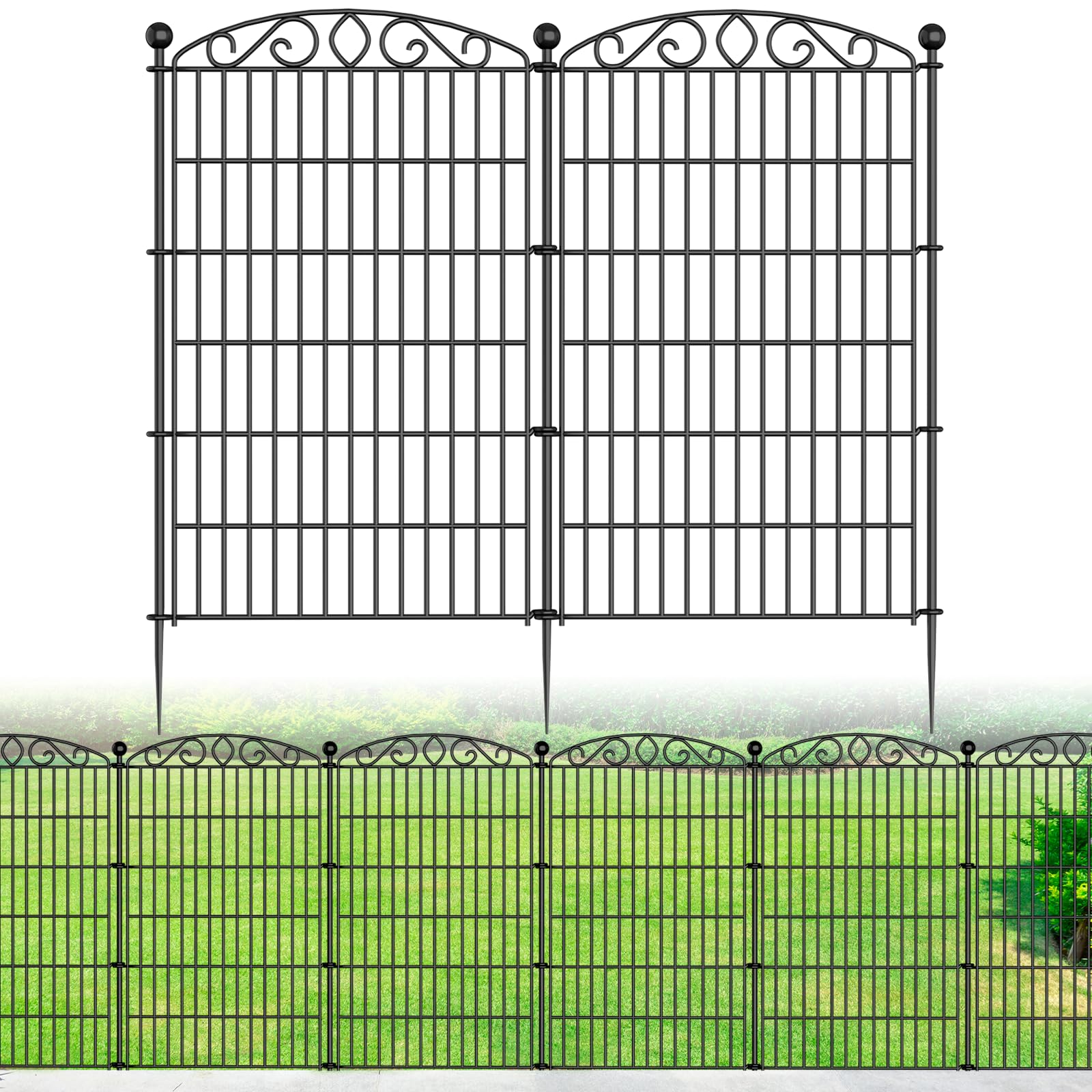 12 Panel No Dig Decorative Garden Fence - 42in H x 26.8ft L, Tall Animal Barrier for Dogs Rabbits, Rustproof Metal Wire Panels for Yard, Patio, and Outdoor Border Use