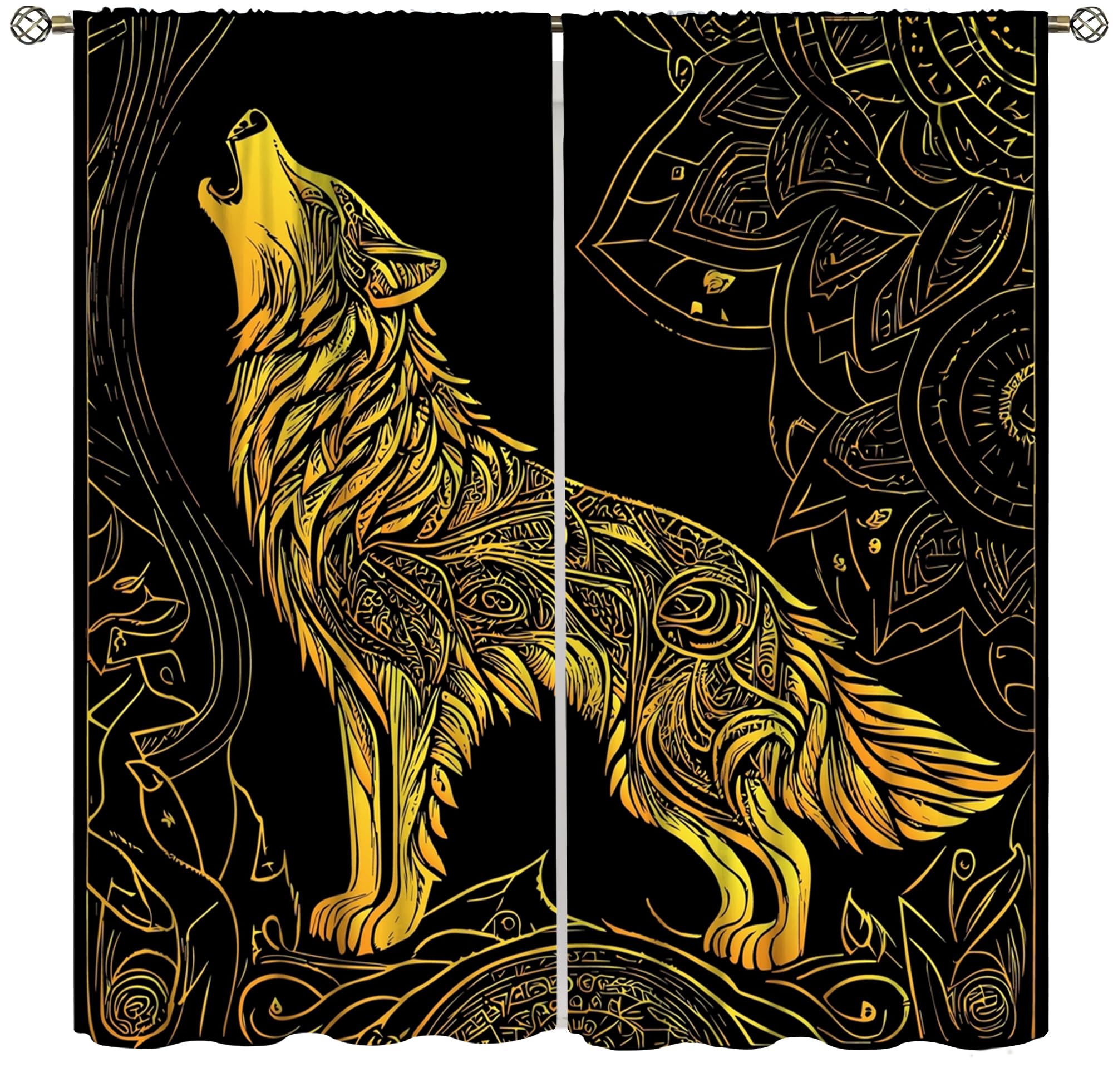 Rideaux occultants noirs et dorés faune sauvage 139,7x160 cm