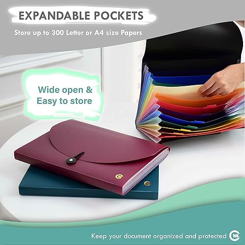 Miniatura 10 de CNK Carpetas de archivos con 13 bolsillos, carpeta expansible de acordeón para documentos, recibos, documentos, papel, archivos, archivos, acordeón,
