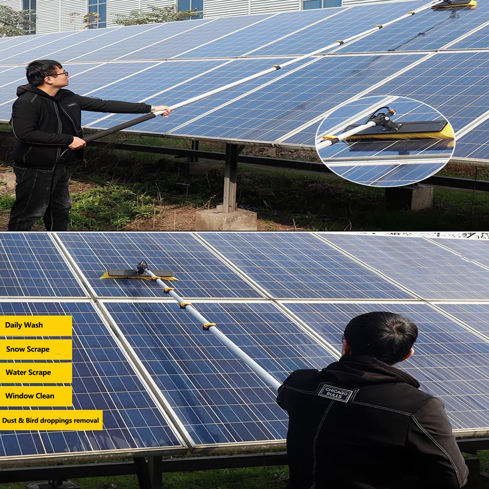 Limpiador solares conservatorio, Cepillo Telescopico Limpieza, Limpieza Telescopic Hydrocleaner con Manguera, Limpiador Fotovoltaica para Lavado De Camiones, Ventanas, 9M