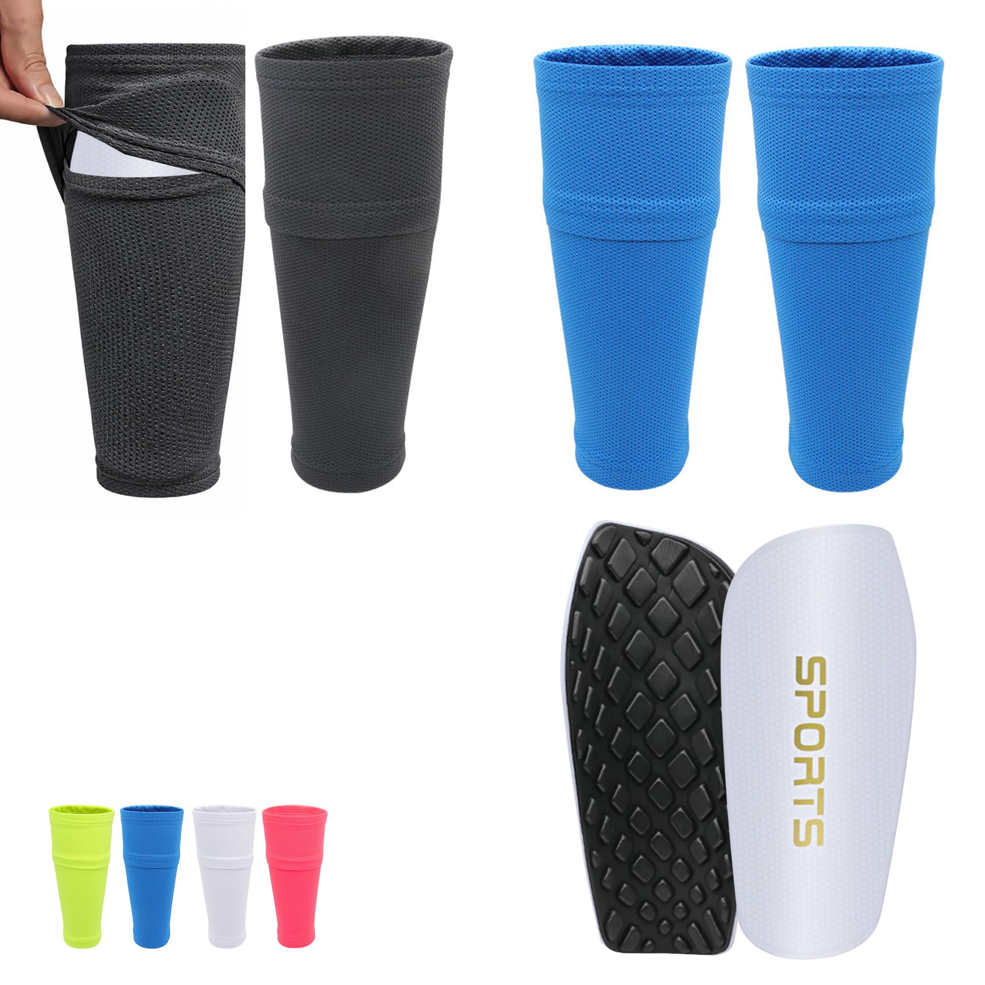 2 Pairs Shin Pad Sleeves with 1 Pair Insertable Football Shin Pads — image 1