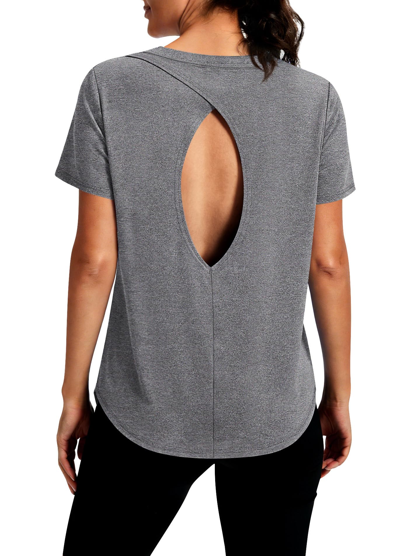 Alaroo Open Back Workout Tops for Women Short Sleeve Yoga Pilates Outfits Athletic Gym Shirts Fitness Clothing Summer