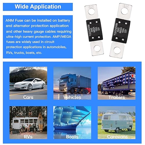 Miniatura 7 de Fusibles MEGAAMG de 150 A, 6 fusibles de 150 A MEGAAMG de alta corriente atornillados para automóviles, camiones, vehículos de construcción,