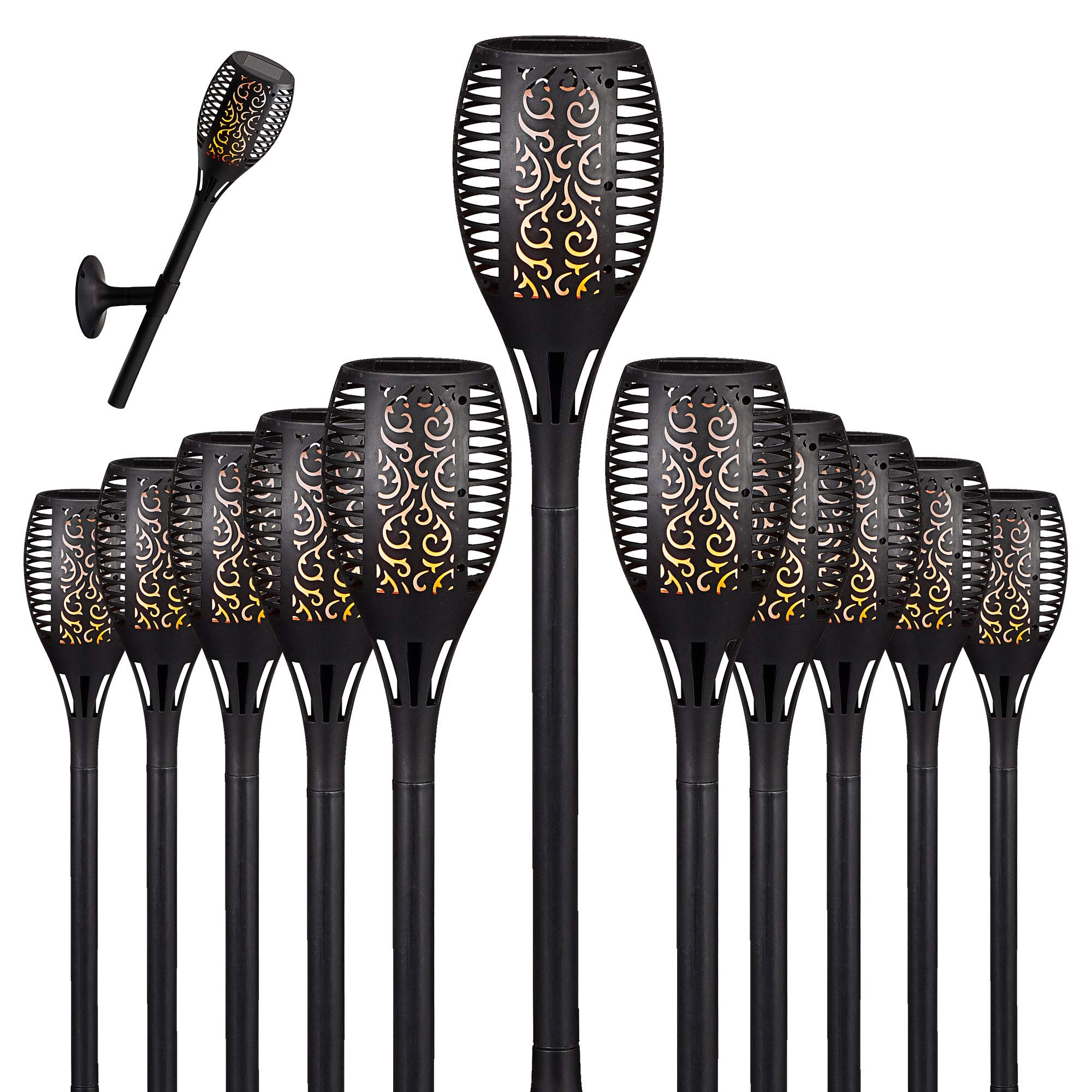 Lot de 12 torches solaires LED - Environ 58 cm - Support mural