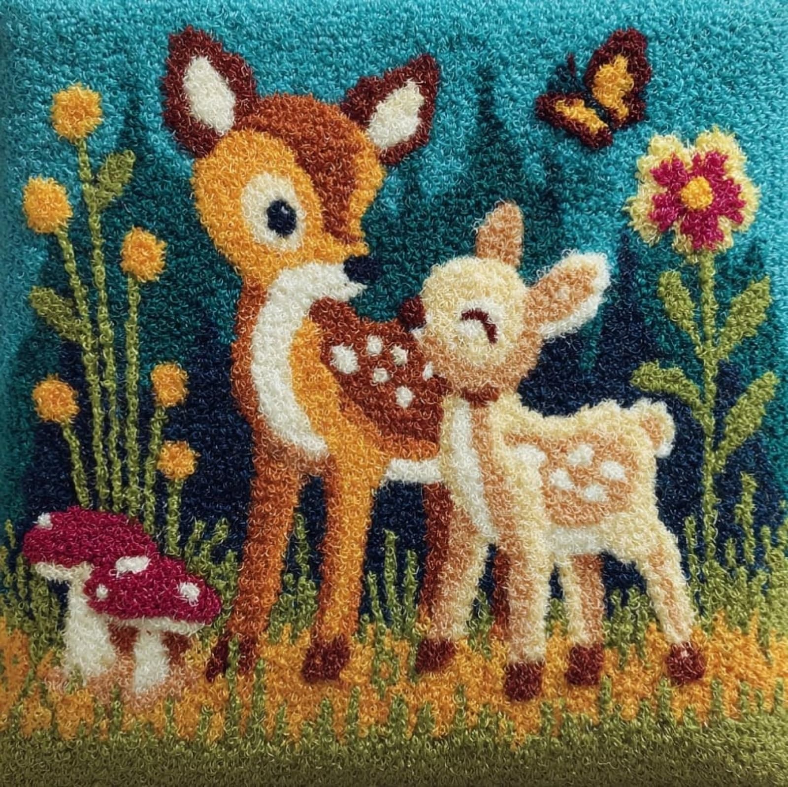 Wallustrioaw Cartoon Deer Flowers Latch Hook Kits Printed Cushion,