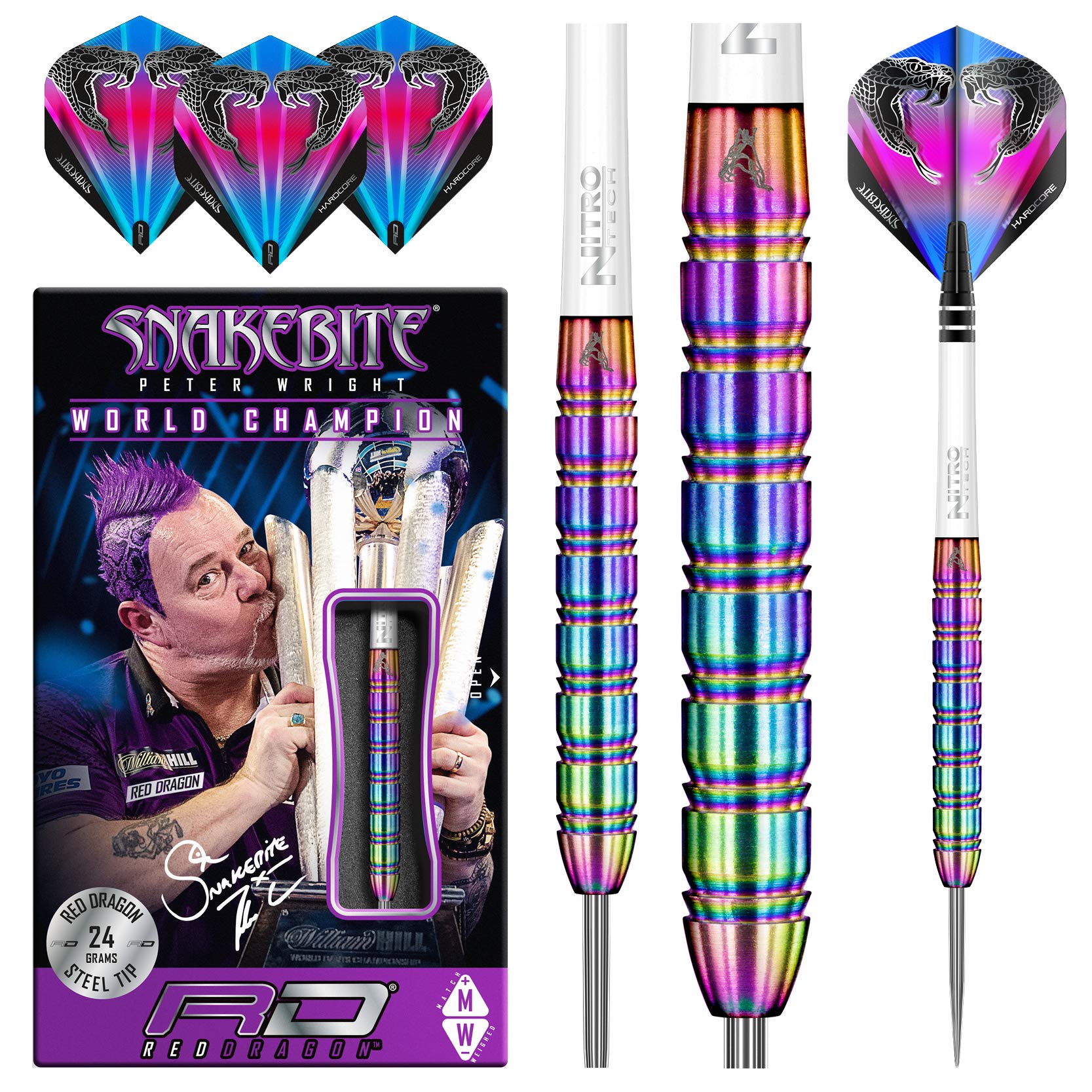 Peter Wright Snakebite 1 Professional Darts Tungsten Dart Set with Flights and Shafts