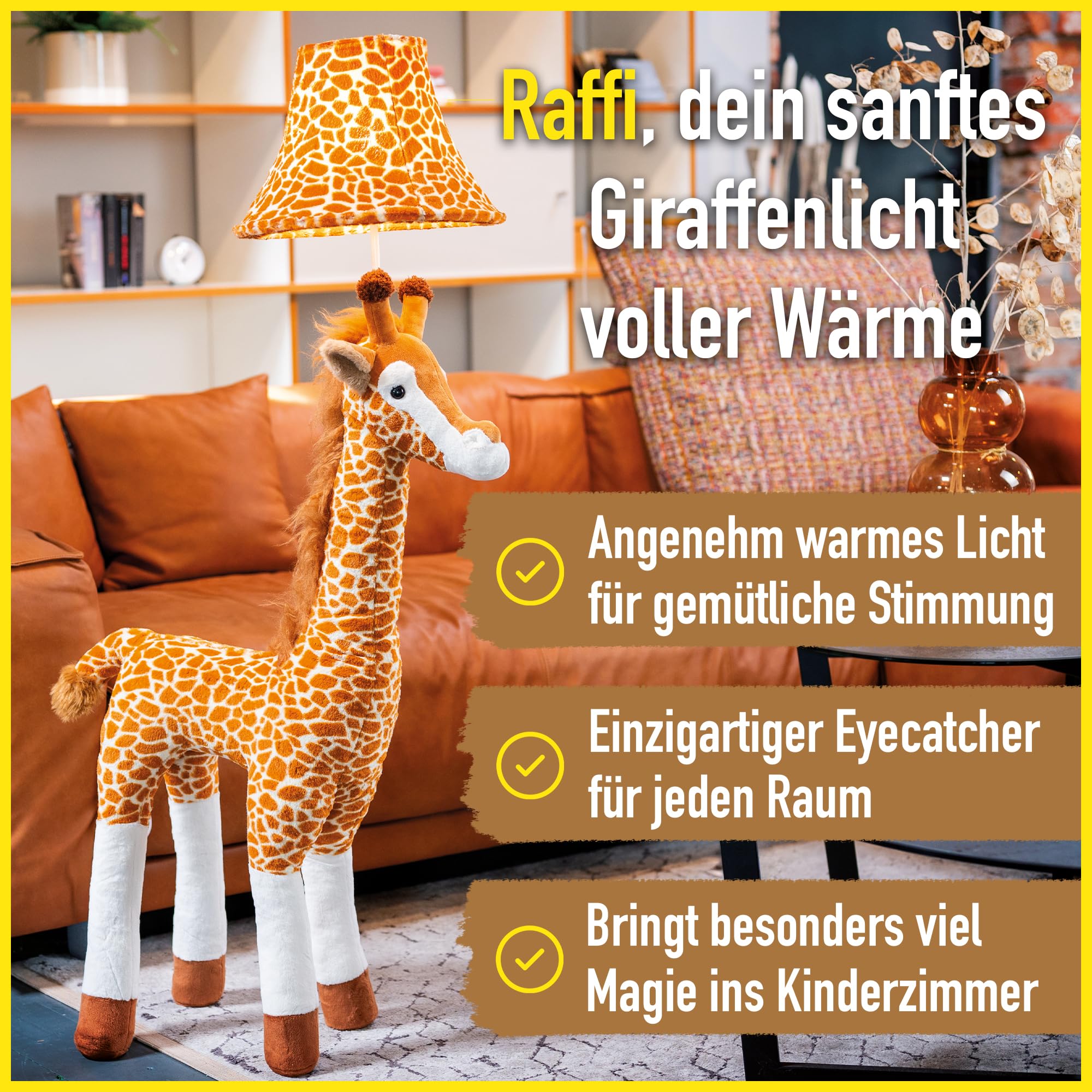 Happy Lamps Raffi die Giraffe LED-Stehlampe 120 cm Kinderzimmer Deko | handgefertigt, kindersicher, ideal fürs Kinderzimmer, Geschenkidee