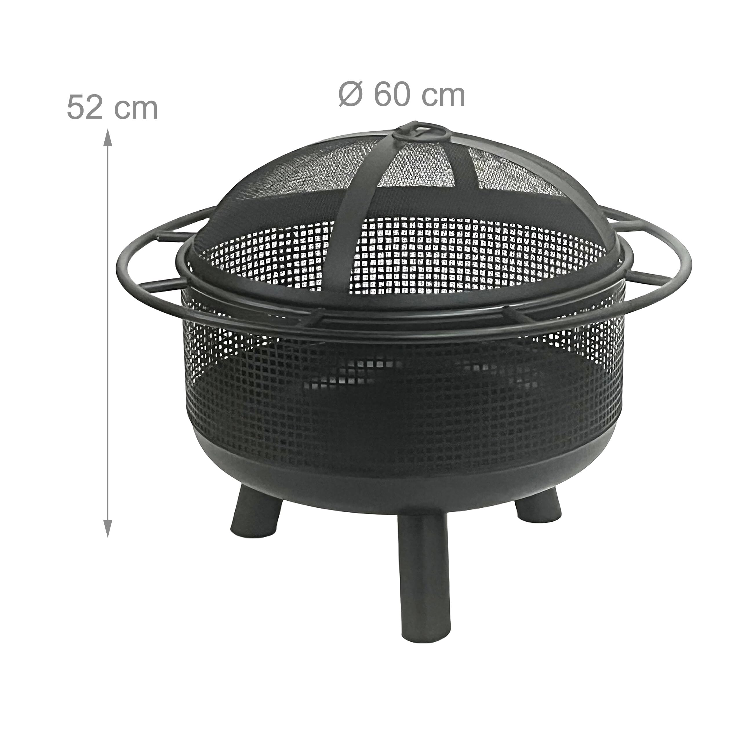 Relaxdays Feuerschale mit Funkenschutz, HD: 52x60 cm, Schürhaken, Garten & Terrasse, Outdoor Feuerstelle, Eisen, schwarz
