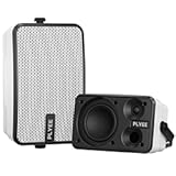 400W Outdoor Bluetooth Speakers, Wireless Sync Between Speakers, IPX5 Waterproof, Powerful Bass, Wall Mount for Patio, Porch, Gazebo, Garage, 2-Pack, White(MZ-621)