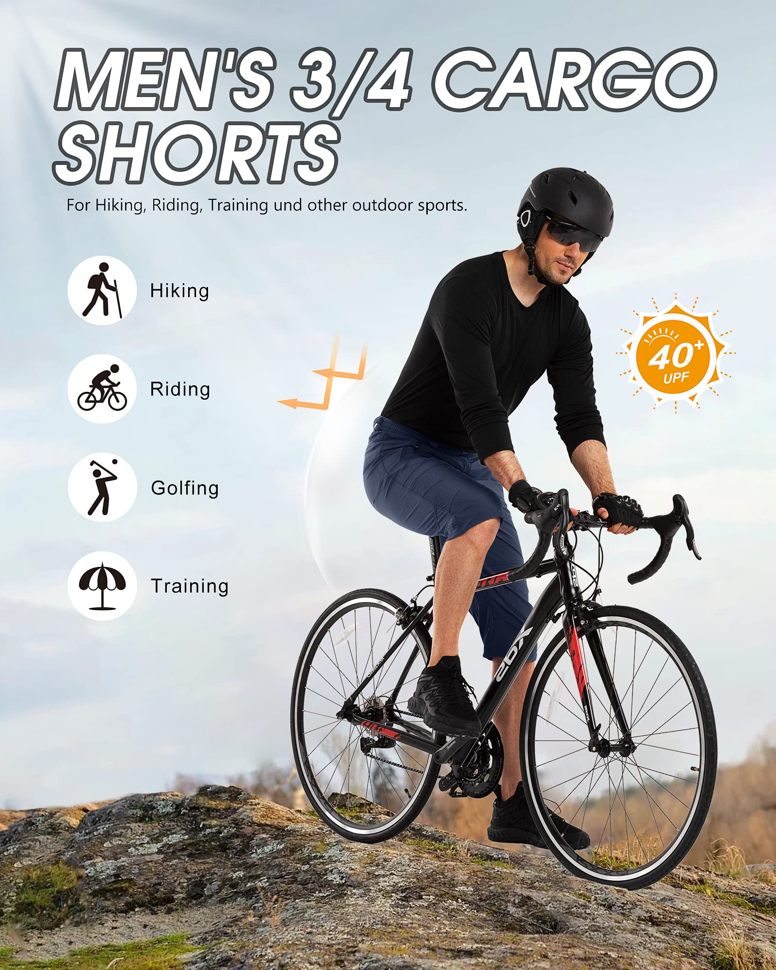 33,000ft Pantaloni Capri da Uomo Quick Dry 3/4 Pantaloncini Cargo da Trekking Bermuda Traspiranti Elasticizzati con Tasche