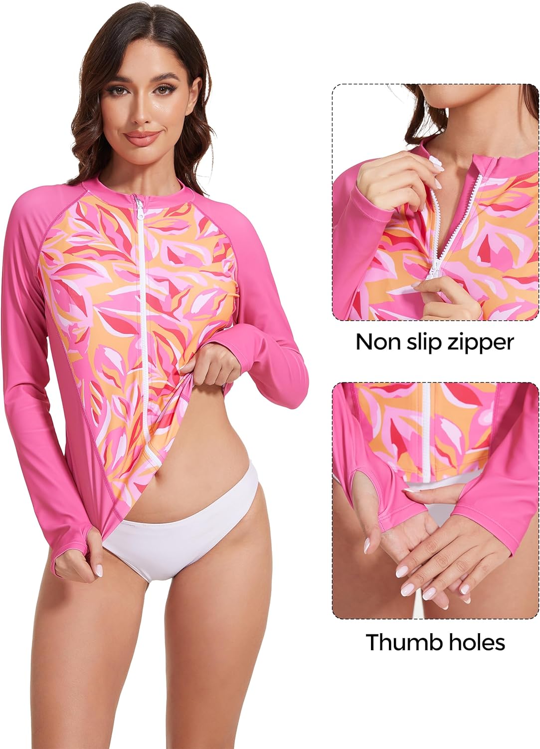 Rash Guard for Women Zipper Long Sleeve Swimsuits Full Coverage Swim Shirt Rashguard Tops Uv Water Shirts for Ladies - Image 4