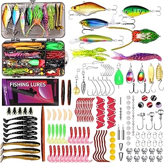 153Pcs Fishing Lures Tackle Box Kit – Complete Fishing Gear Set with Weights, Assorted Baits, Hooks & Tackle Included for Bass, Trout, Walleye Freshwater & Saltwater Fishing Gift for Men