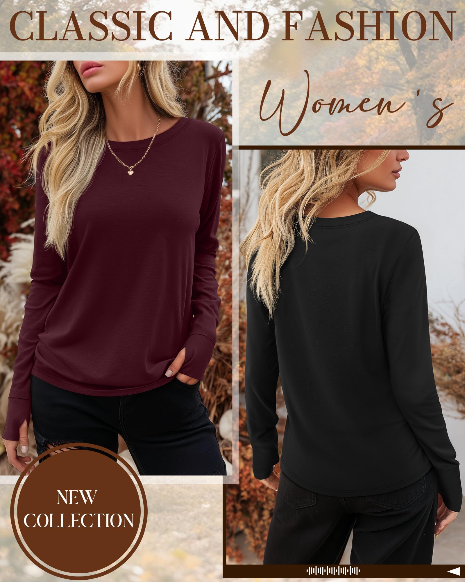 Geyoga 3 Pezzi Maglie a Maniche Lunghe per Donna con Fori per Il Pollice in Cotone Casual a Collo Rotondo Tunica Comoda
