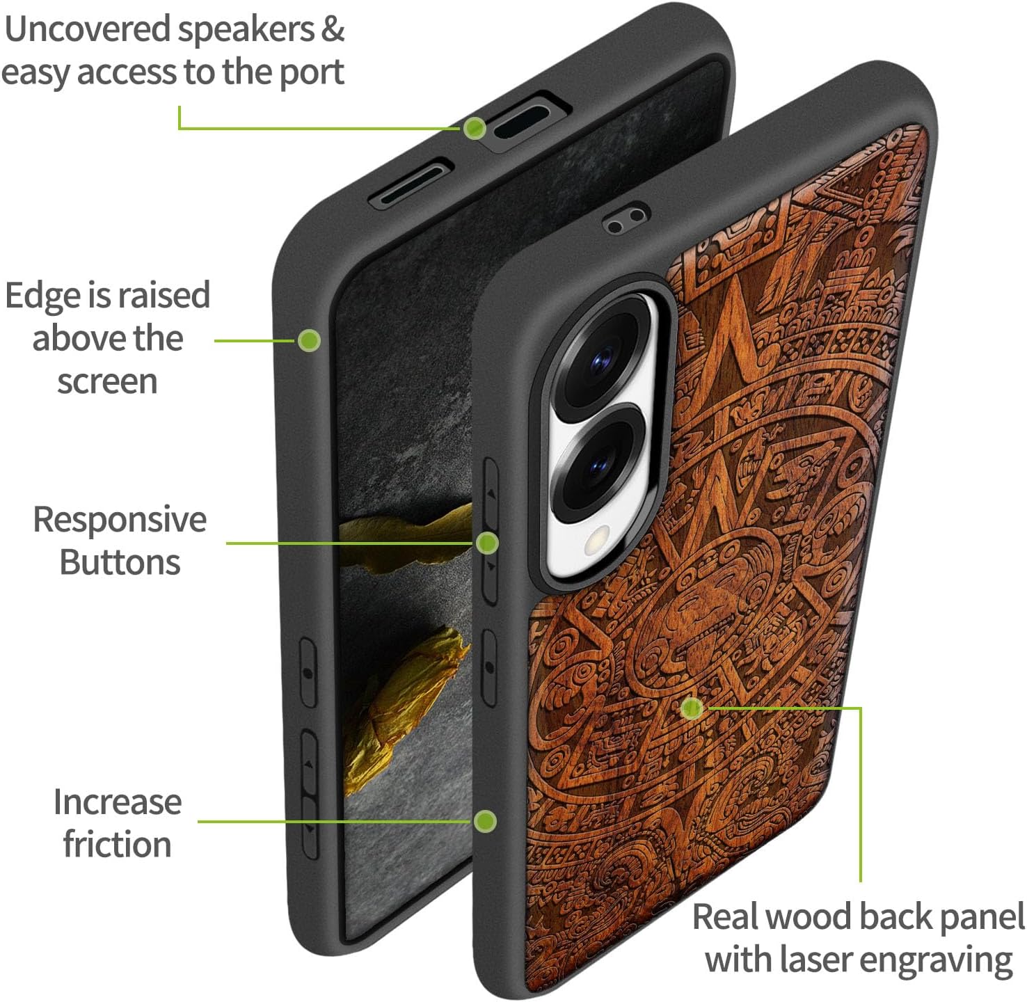 Carveit Magnetic Wooden Case for Samsung Galaxy S25 Edge Case 2025, TPU Shockproof Cover & Wood Artisan Engraved, Compatible with MagSafe Wireless Chargers (The Maya Calendar) Rosy
