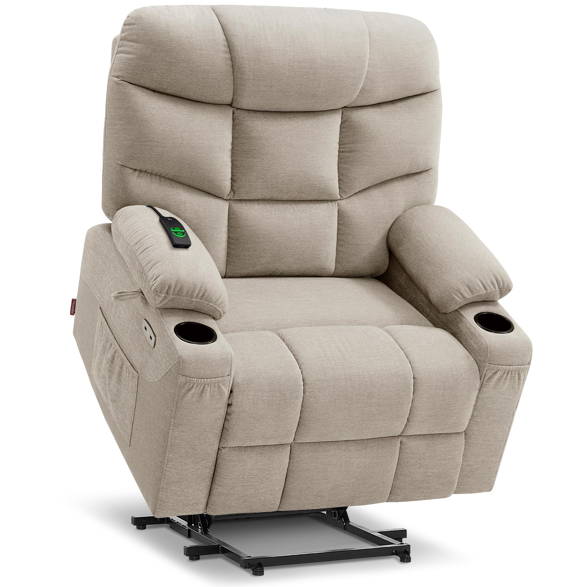 MCombo Oversized Power Lift Recliner Chair with Extended Footrest, Extra Wide 27.2" for Big and Tall Elderly People, Fabric R7289 (Oatmeal, Medium-Oversize)