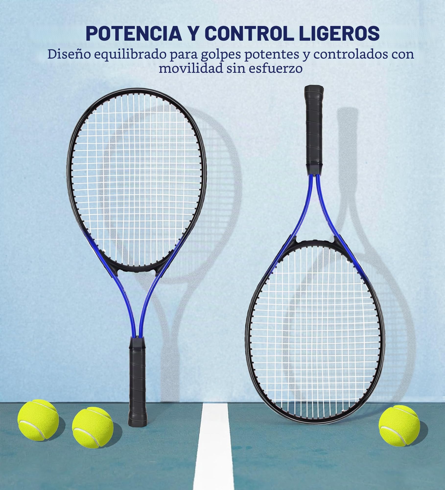 Juego de 2 raquetas de tenis de 27 pulgadas, juego de raquetas de tenis familiares de 27 pulgadas para juegos deportivos recreativos al aire libre