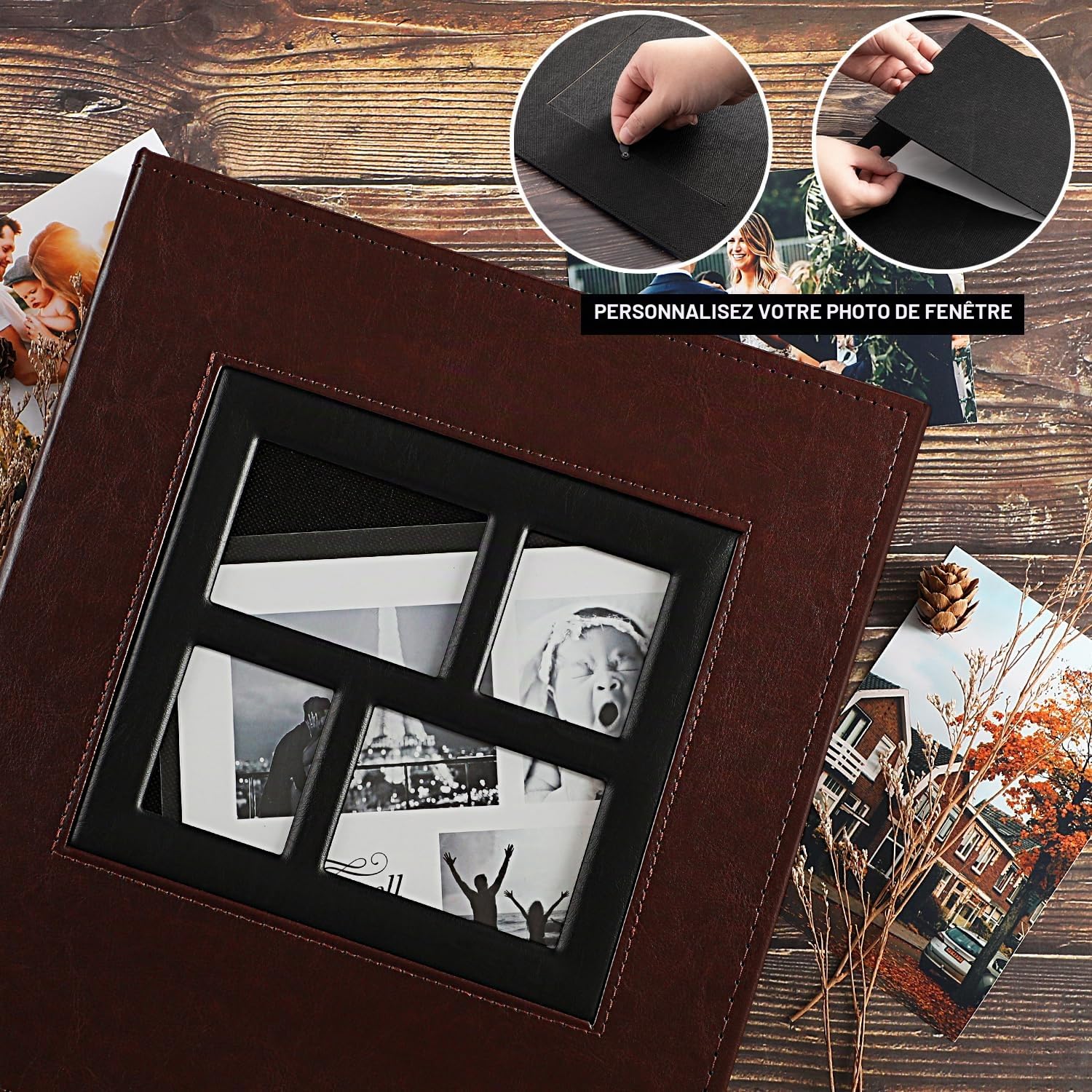 Ywlake Album Photo 1000 Pochettes 10x15cm Photos Grand Format Famille Mariage Classique Couverture en Cuir (100 Feuilles, 200 pages, Brun)