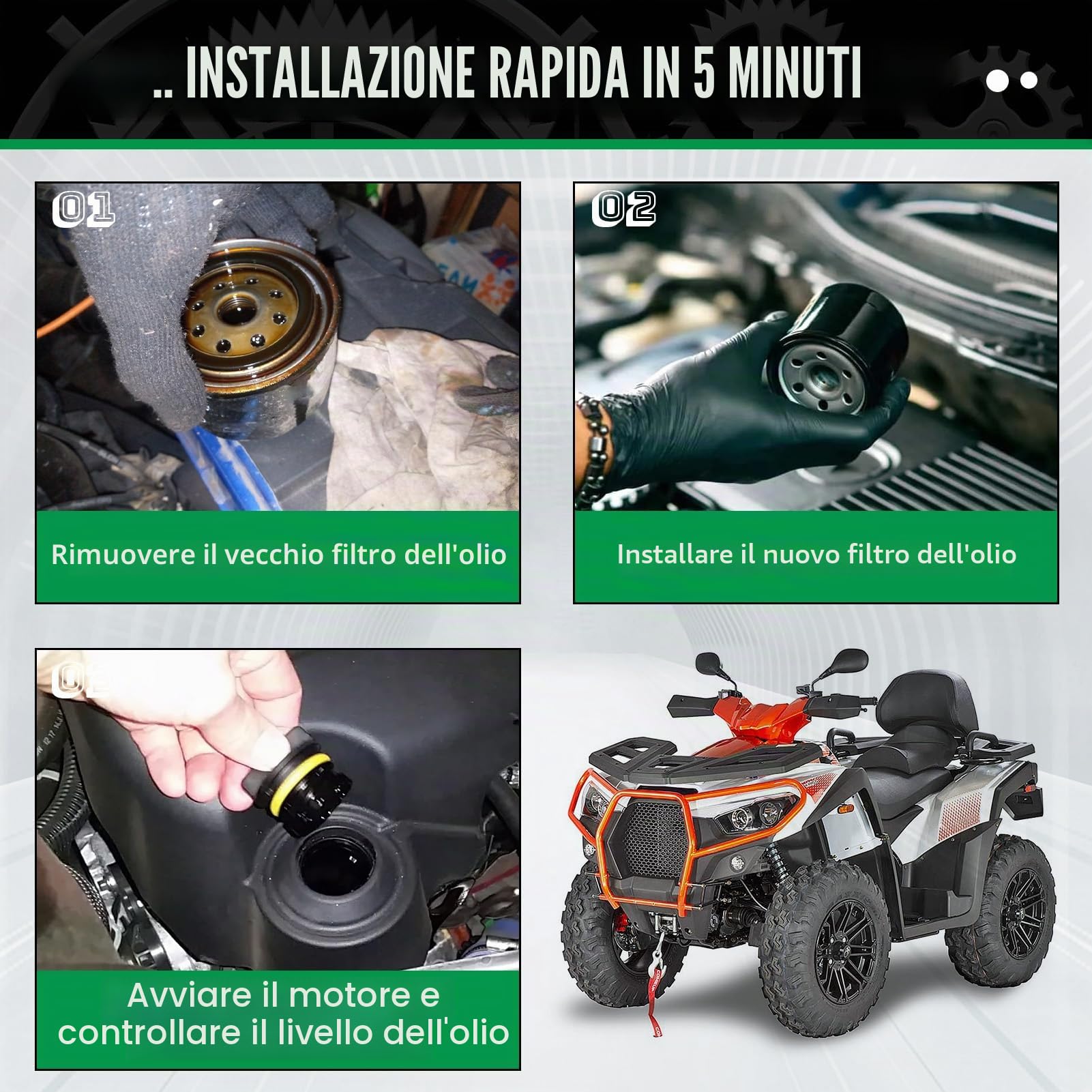 Filtro olio moto 147 per Kymco MXU 500/MXU 700i 2015-2017/Myroad 700 2009-2012/UXV 500 2009-2014/UXV 700i 2015-2017/Xciting 500 2005-2009