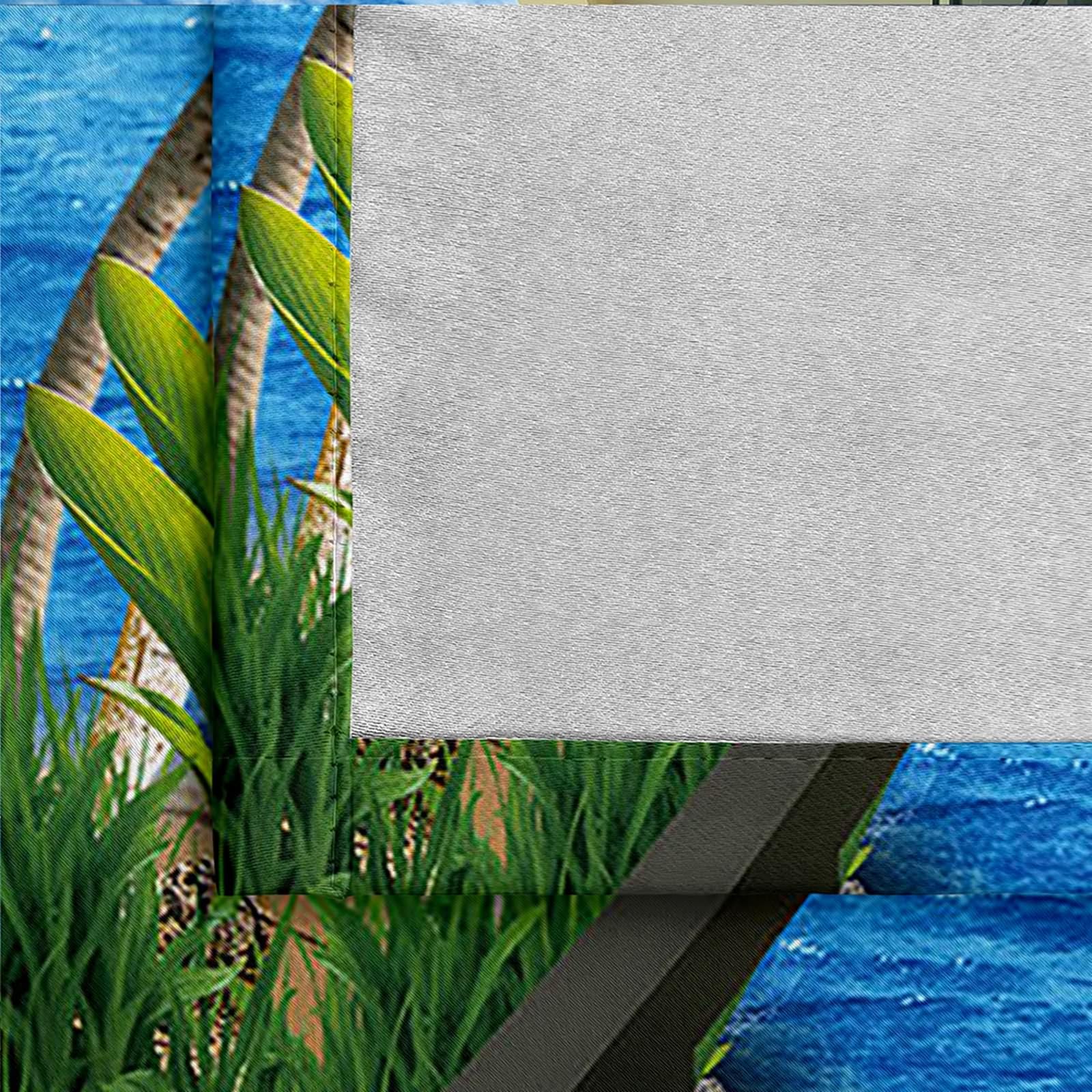 Gualiy Abdunkelnde Vorhänge, Vorhänge 214x244 Palmen und Vögel Meer Villa Landschaft Ösenvorhang Blickdicht 2er Set