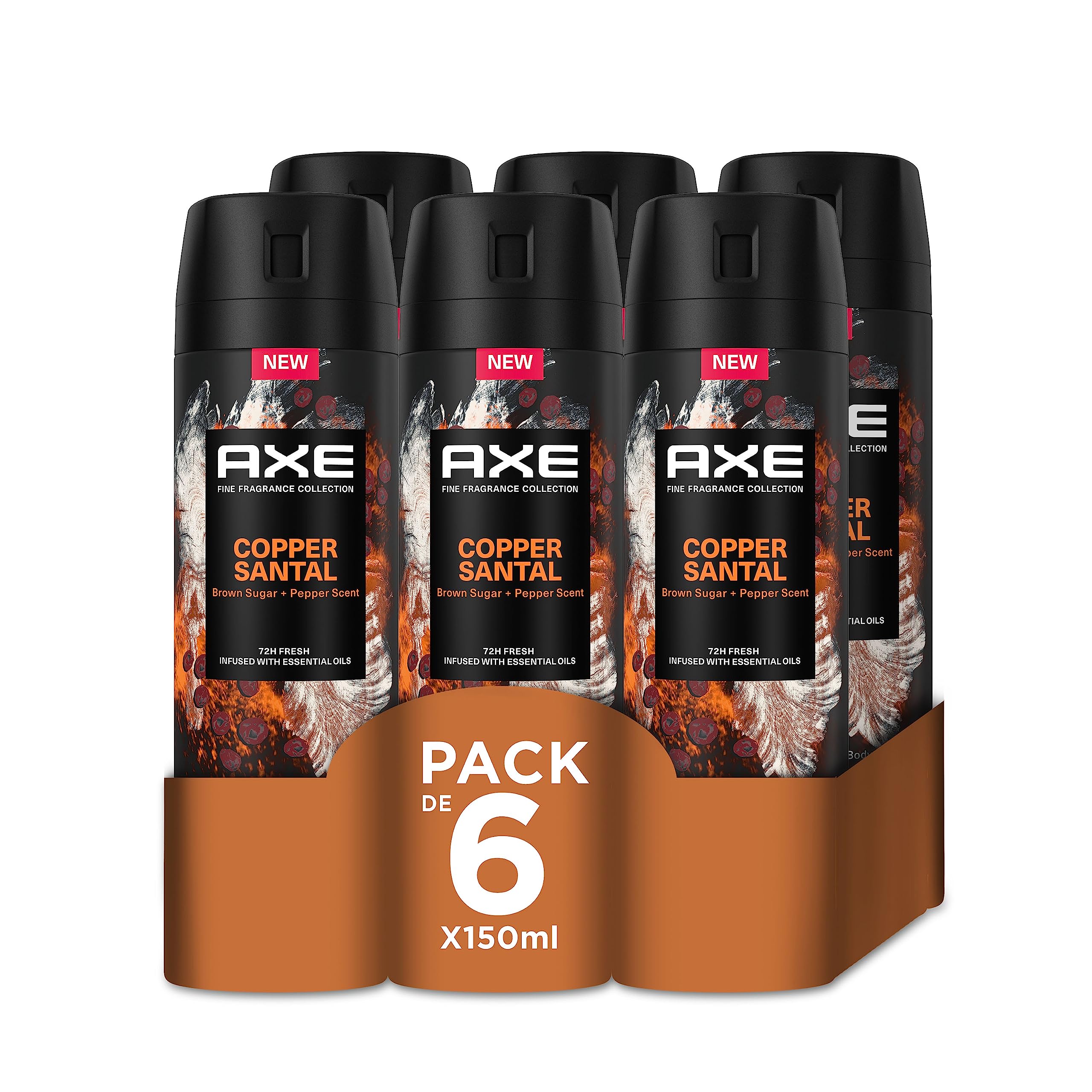 Axe Pack Ahorro Desodorante en aerosol para hombre Copper Santal Fragancia Premium 6 x 150ml