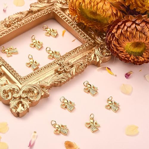 Miniatura 6 de KitBeads 10 dijes de ángel chapados en oro de Guradian Angel Charms Micro Pave Zirconia Love Heart Charms para pulseras, fabricación de joyas a