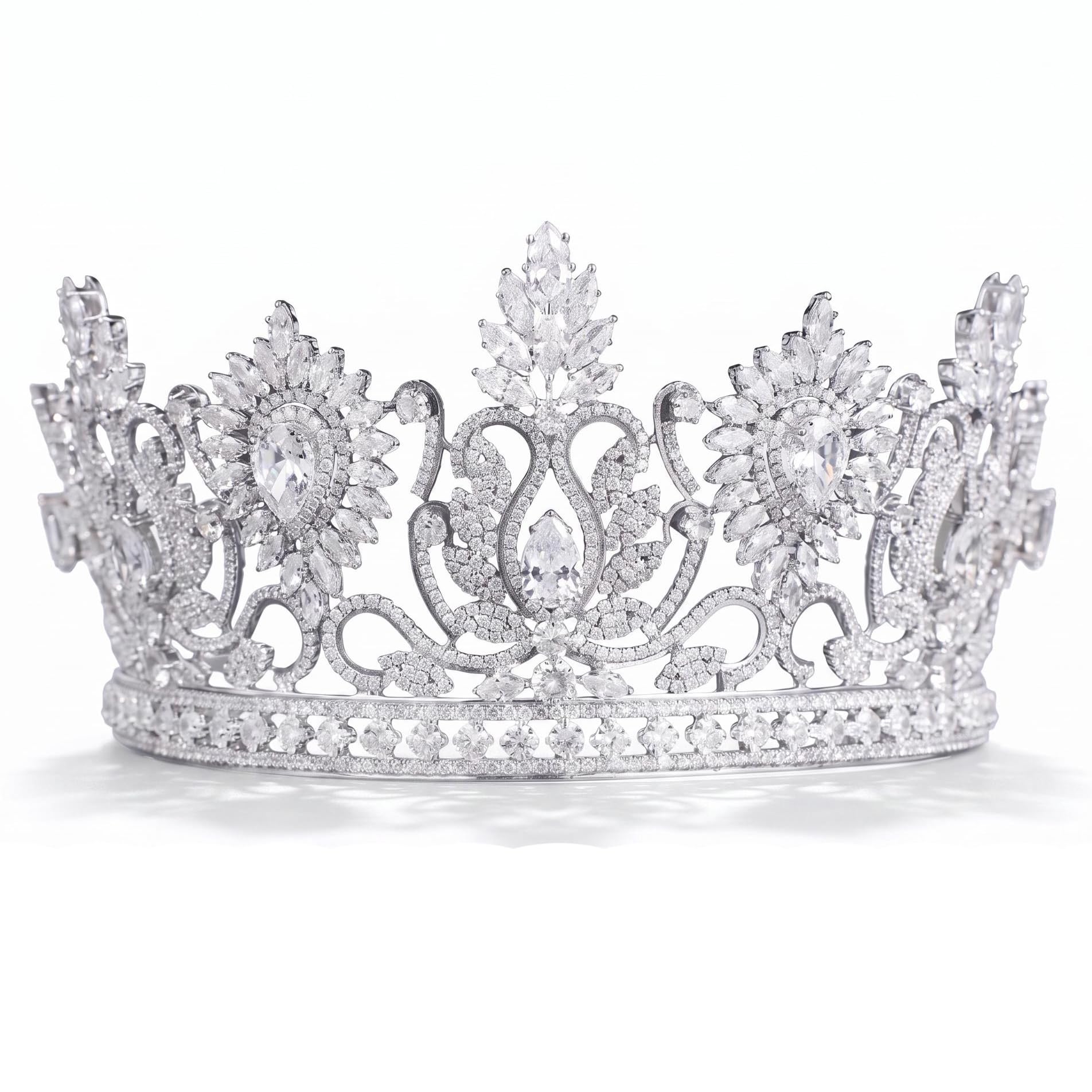 QXMYOO Tiaras y coronas grandes de lujo para boda, corona de concurso de concurso de concurso, tiara alta para novia, plata, oro, flor de sol, circonita cúbica, cumpleaños, graduación, fiesta, tocado