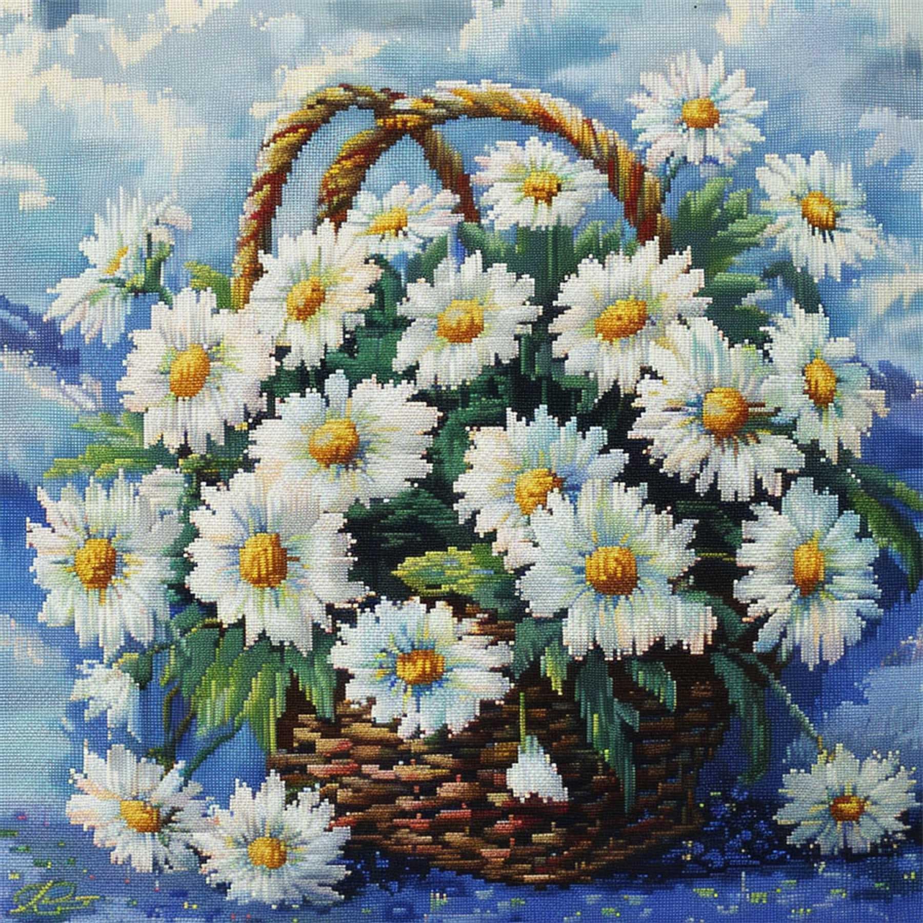 WallustrioaW Latch Hook Kits DIY Throw Pillow Cover,Daisy Flowers