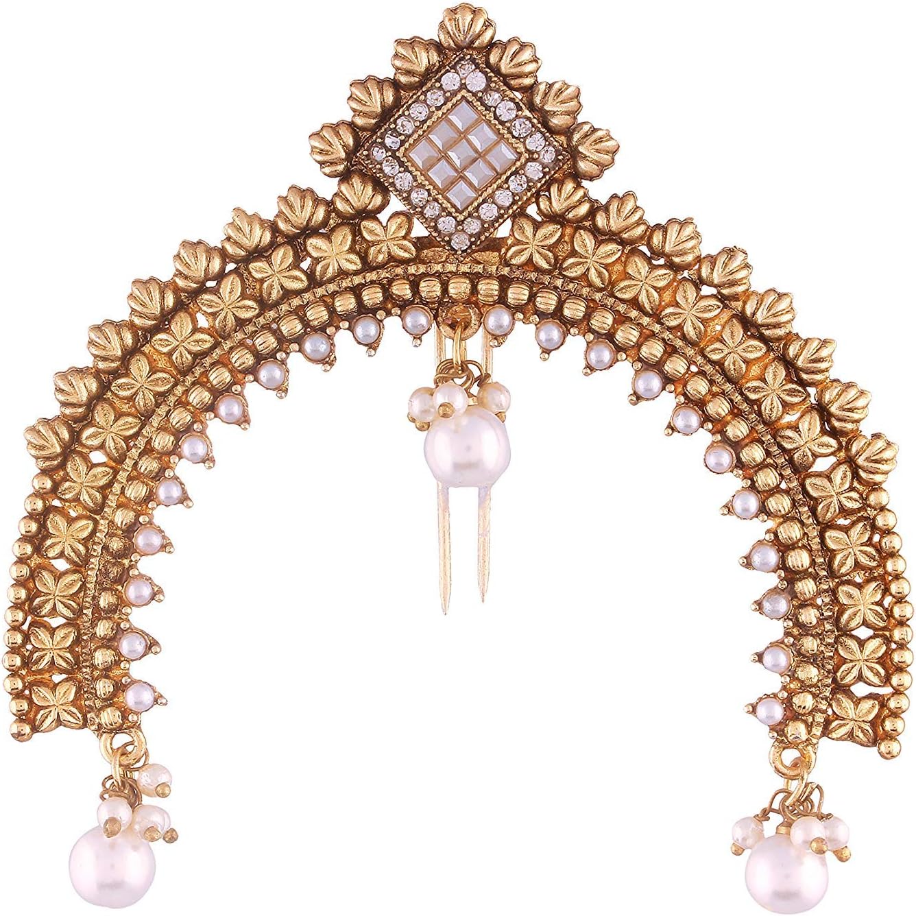 Aheli Indian Traditional Ethnic Wedding Wear Hair Brooch Pin Antique Gold Tone Styling Fashion Accessories Jewelry Gift for Women