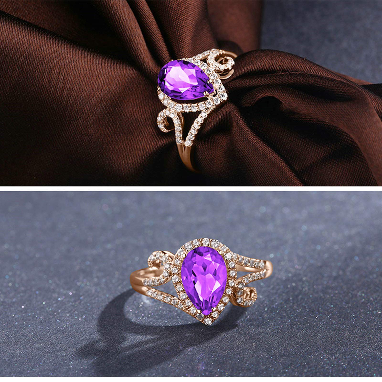 Beydodo Pierścionki damskie ze złota próby 750, krople z dużym ametystem, 1,33 ct, złoto, pierścionek zaręczynowy, diament e 18 karatów (750) czerwone złoto, 56 (17,8 mm), colore: różowy (Rosegold), cod. TLLWGZ2985