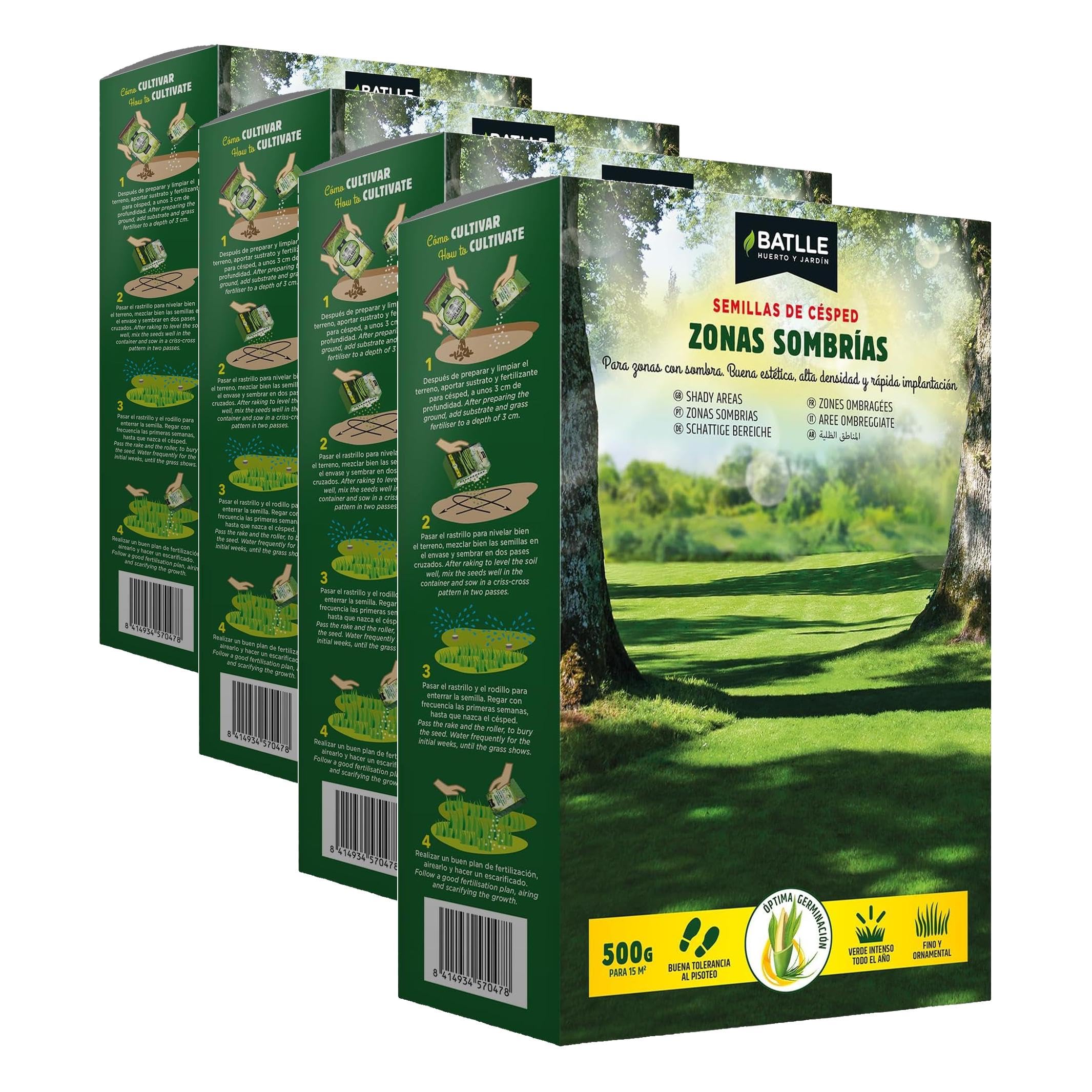 Semillas Batlle césped zonas sombrías paquete de 4 para plantar césped natural en sombra