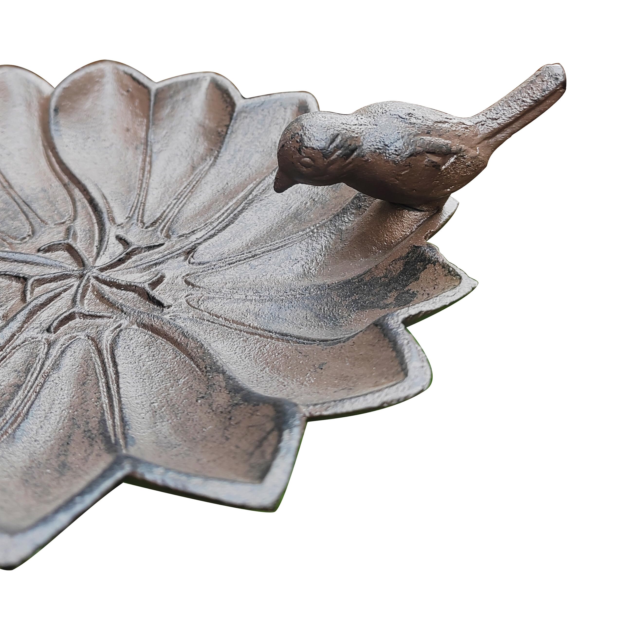 Abbeveratoio per Uccelli Relaxdays, 93x19,5x17 cm, ghisa, da piantare, Ciotola Acqua/Cibo, a Forma di Fiore, Marrone