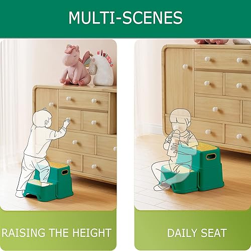 Miniatura 10 de HOMKO Taburete de entrenamiento para niños pequeños de 2 pasos para baño, cocina, fregadero e inodoro, taburetes antideslizantes para orinales,