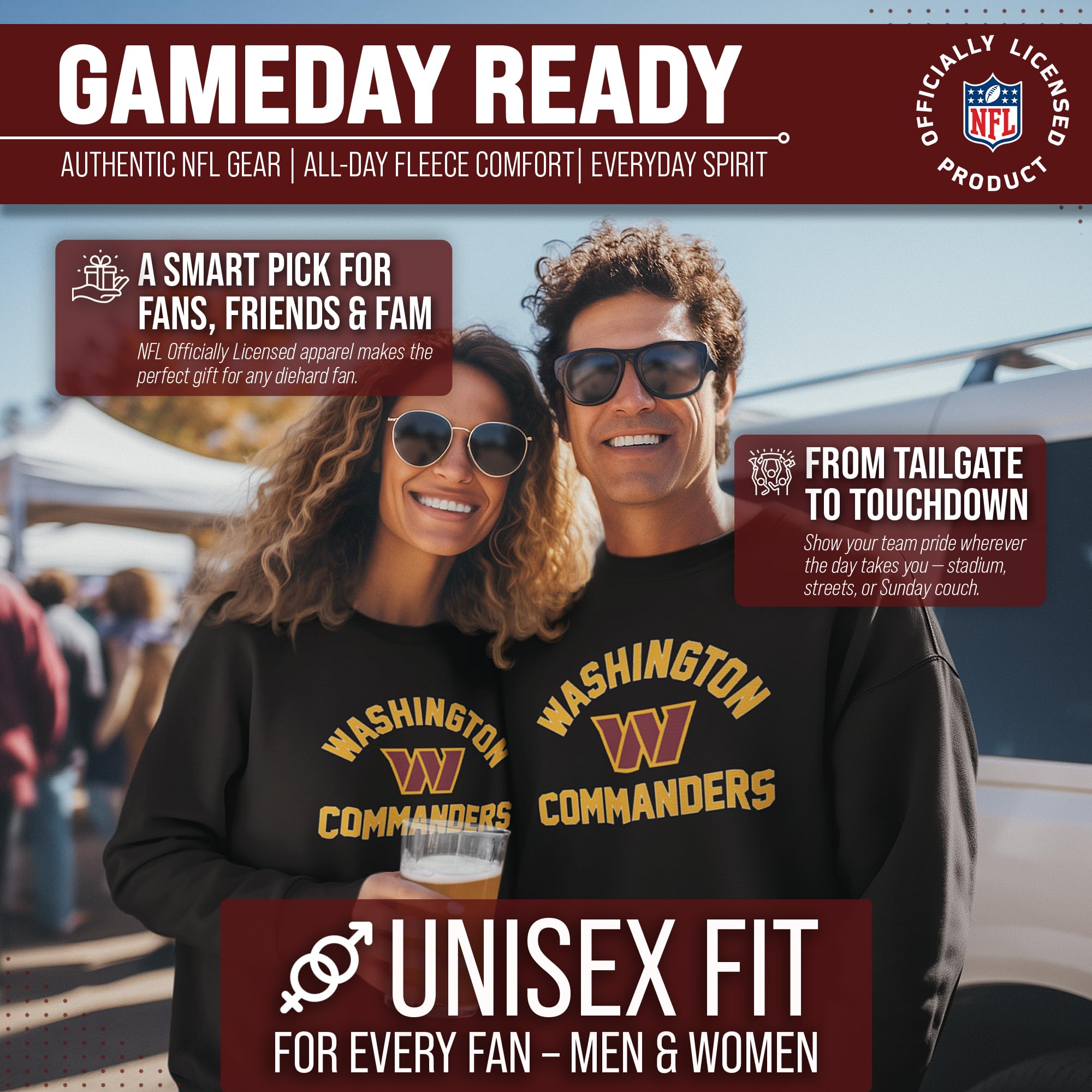 Team Fan Apparel NFL Adult Gameday Football Crewneck Sweatshirt - Cotton Blend - Stay warm, Comfortable & stylish on Game Day | Offiziell lizenzierte NFL-Fan-Bekleidung – Unisex-Rundhalsausschnitt mit Air-Jet-Garn, tagless Fit, Thermodruck-Grafik