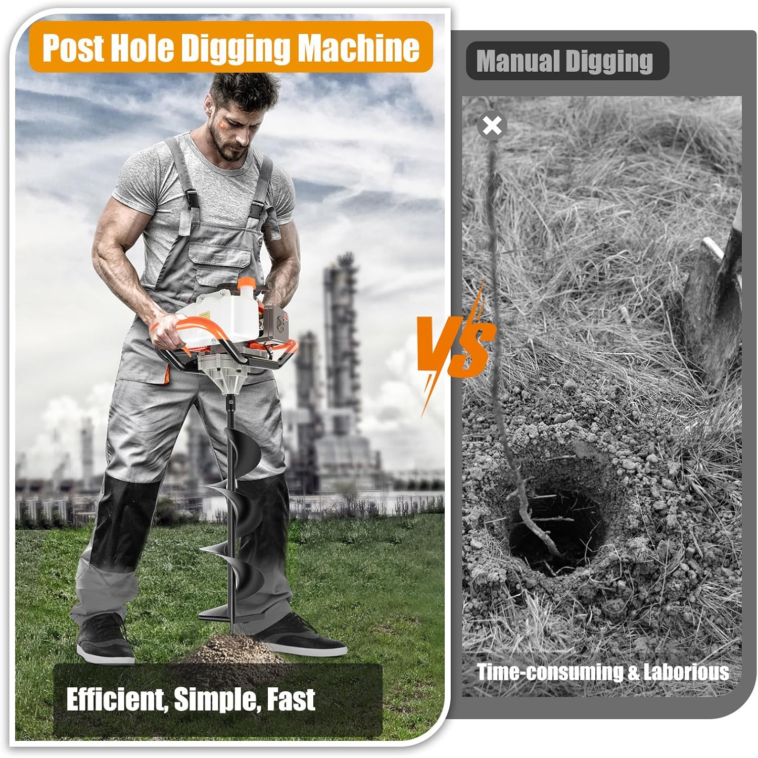 Auger Post Hole Digger, 71CC 2-Stroke Gas Powered Earth Digger Digging Auger Bit Set w/4" 6" 8" Drill Bits, Extension Rod for Farm Garden Plant Post Hole Digging Soil Drilling Tree Planting