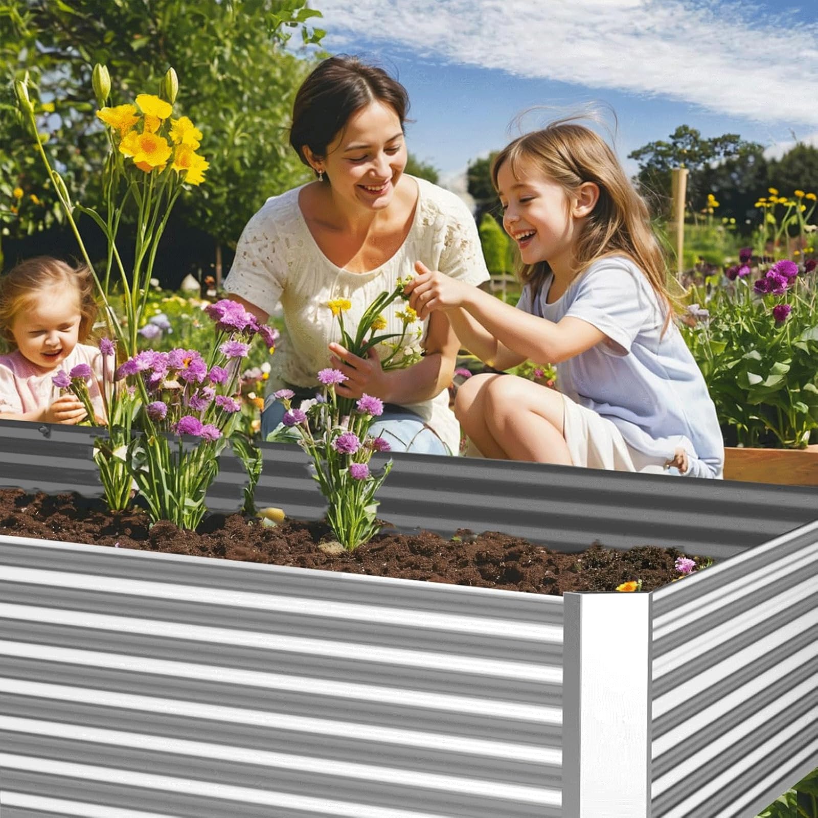 Pflanzkübel 3er-Set 120 x 60 cm verzinktes Hochbeet für den Außenbereich, Metall-Hochbeet für Gemüse, Stahl-Hochbeete für den Garten, oberirdisches Gartenbeet für Blumen-Rechteck
