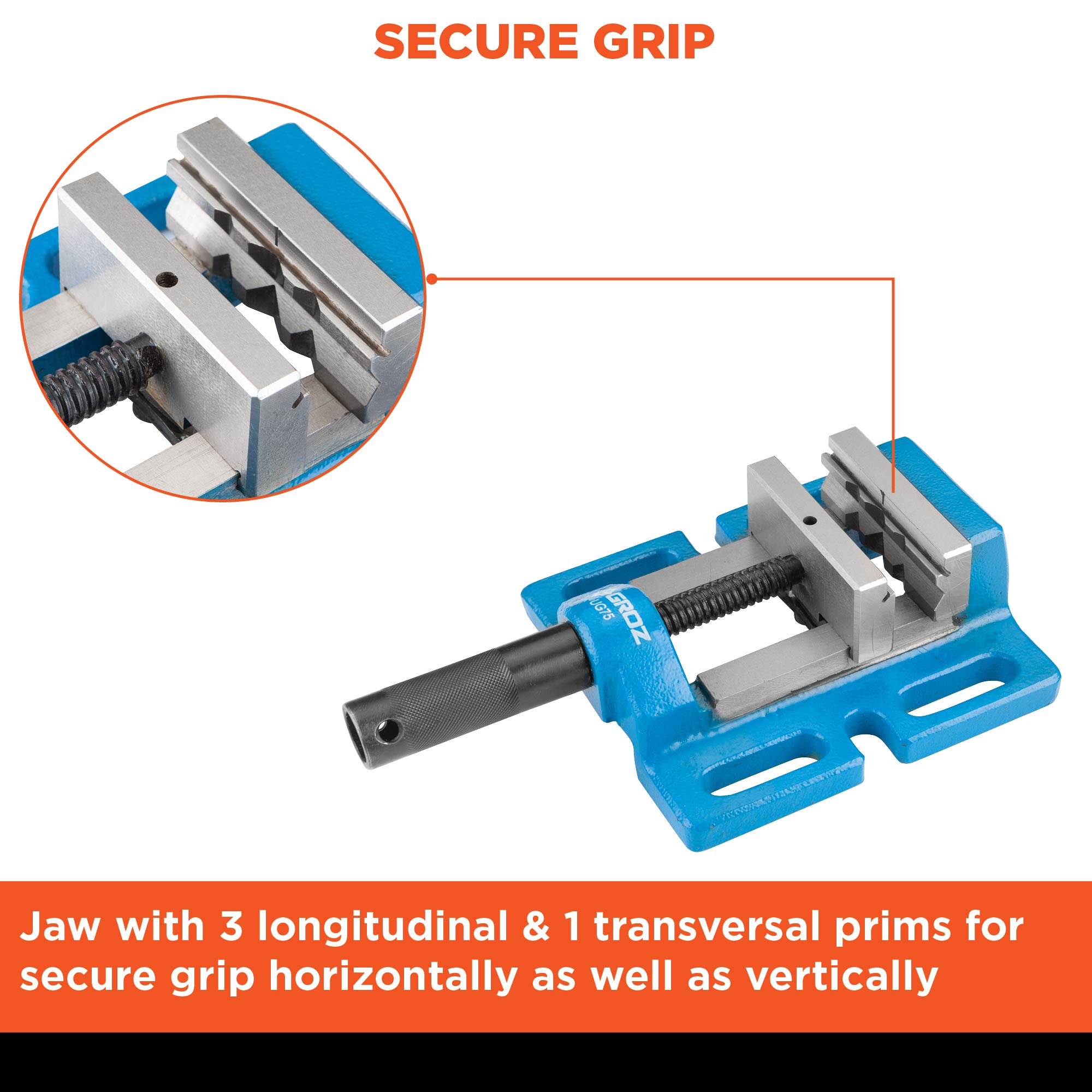 GROZ Drill Press Vice with 3 Mounting Options| Ideal for use with Drill Stands, Bench Drills & Drill Presses| All Axes Drilling| Jaw Width: 100 mm |Jaw Opening: 88 mm| Jaw Depth: 30 mm| DPV/UG/3/100 1