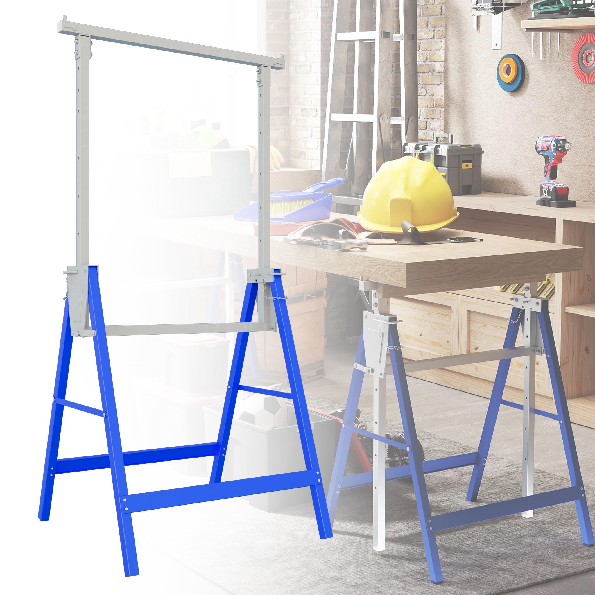 Aufun Juego de 2 caballetes de trabajo de altura regulable 80 – 130 cm, soporte plegable de acero hasta 200 kg de capacidad de carga, soporte telescópico para taller, obras y banco de trabajo DIY