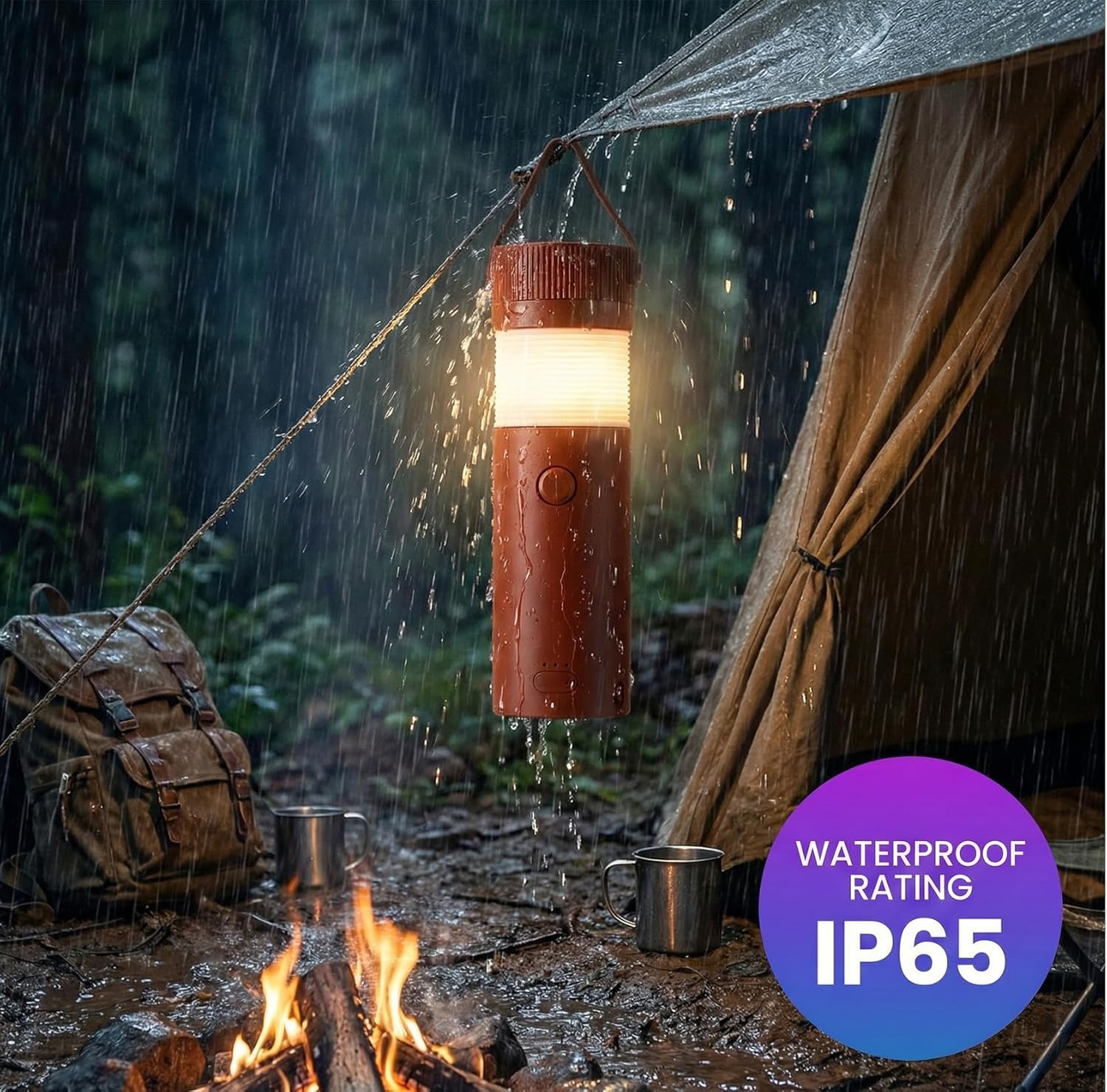OOWOKS Kabellose Klappbarr Tischlampe Aufladbar, IP65 Wasserdichte Camping LED Lampe mit 4000mAh Akku 2-in-1 Leselicht & Nachtlicht Tragbare Campinglampe Mit stufenloser Dimmfunktion für Outdoor Zelt
