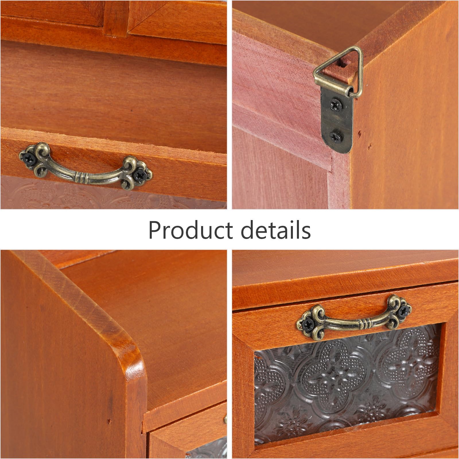 Armoire de Rangement Vintage en Bois et Verre Plateau Lisse, Pratique et Facile à Utiliser pour Bureau ou Chambre, Style Chic et Fonctionnel